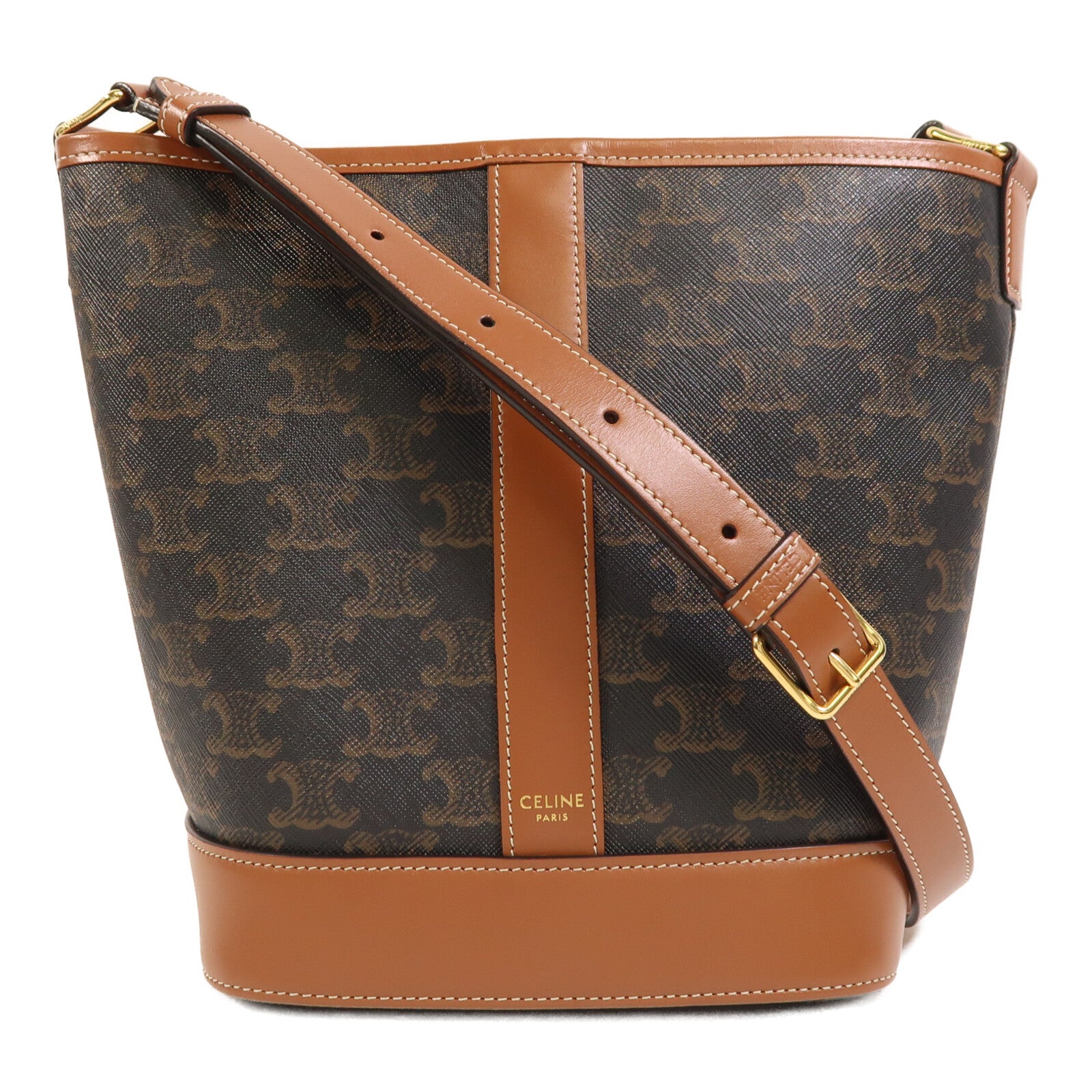 CELINE 塗層帆布Triomphe Bucket金扣肩背袋