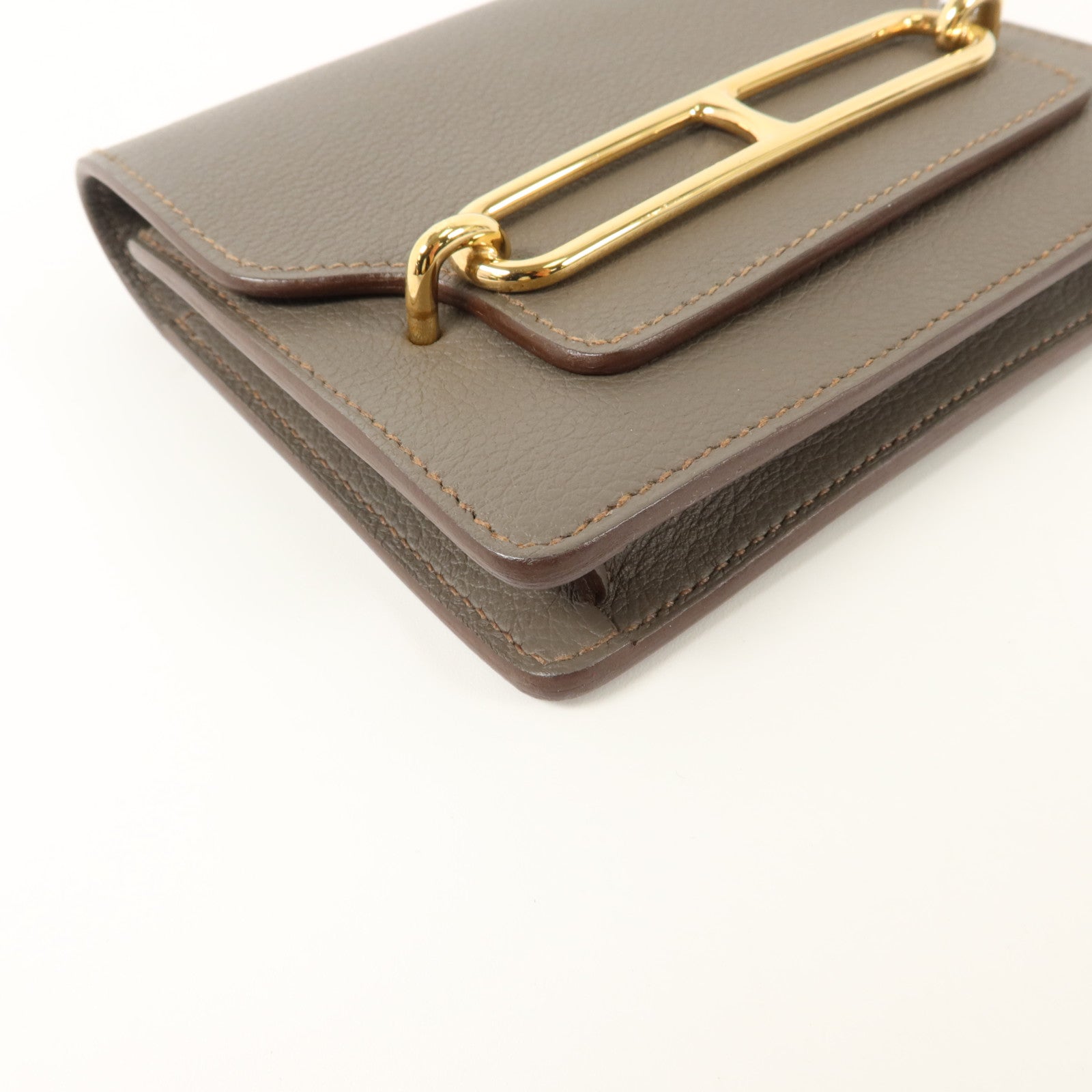 HERMES Evercolor皮革Roulis Slim金扣錢包Gris Meyer