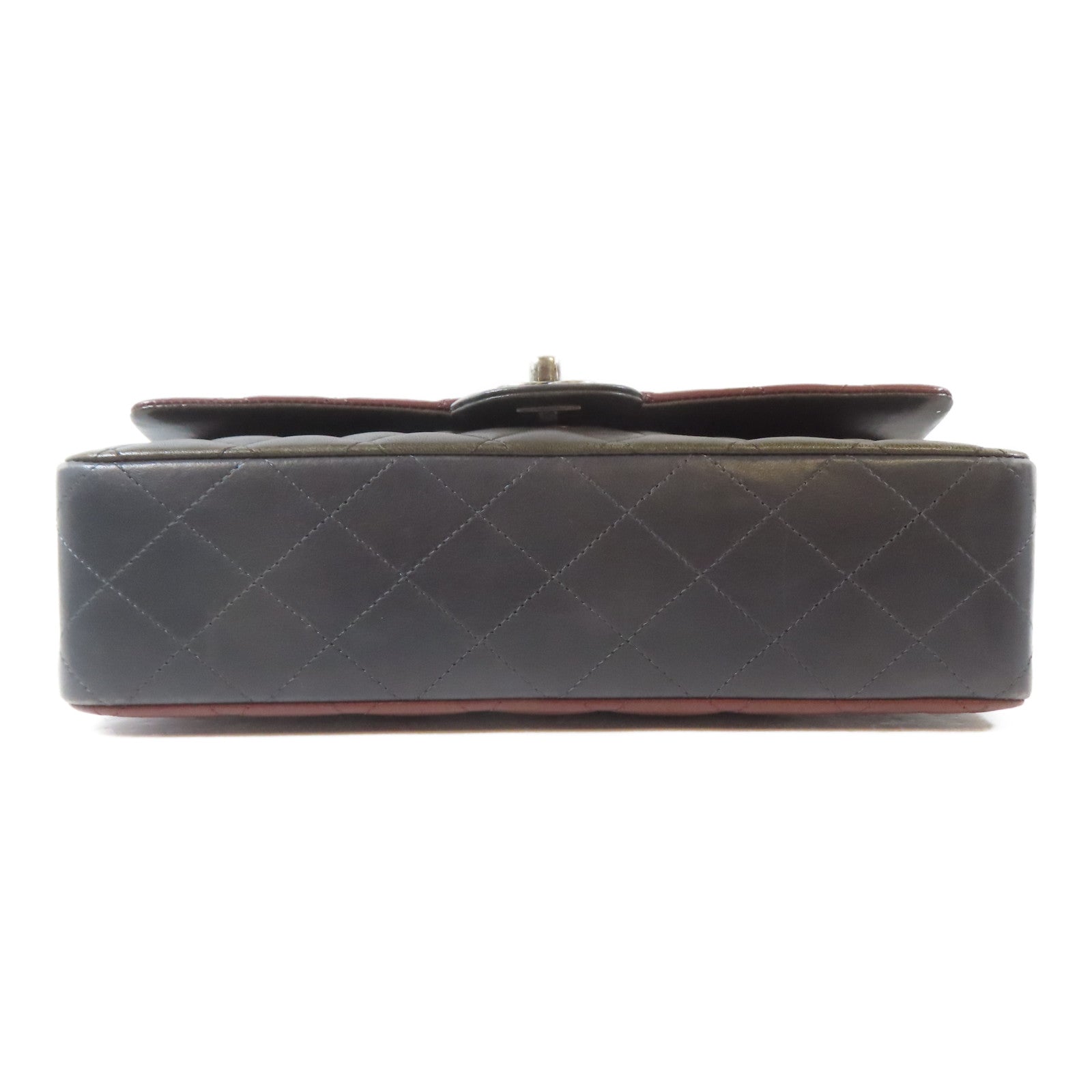 CHANEL 【激減優惠】菱格羊皮皮革Classic Double Flap Bag銀扣鏈帶肩背袋黑色/啡紅色