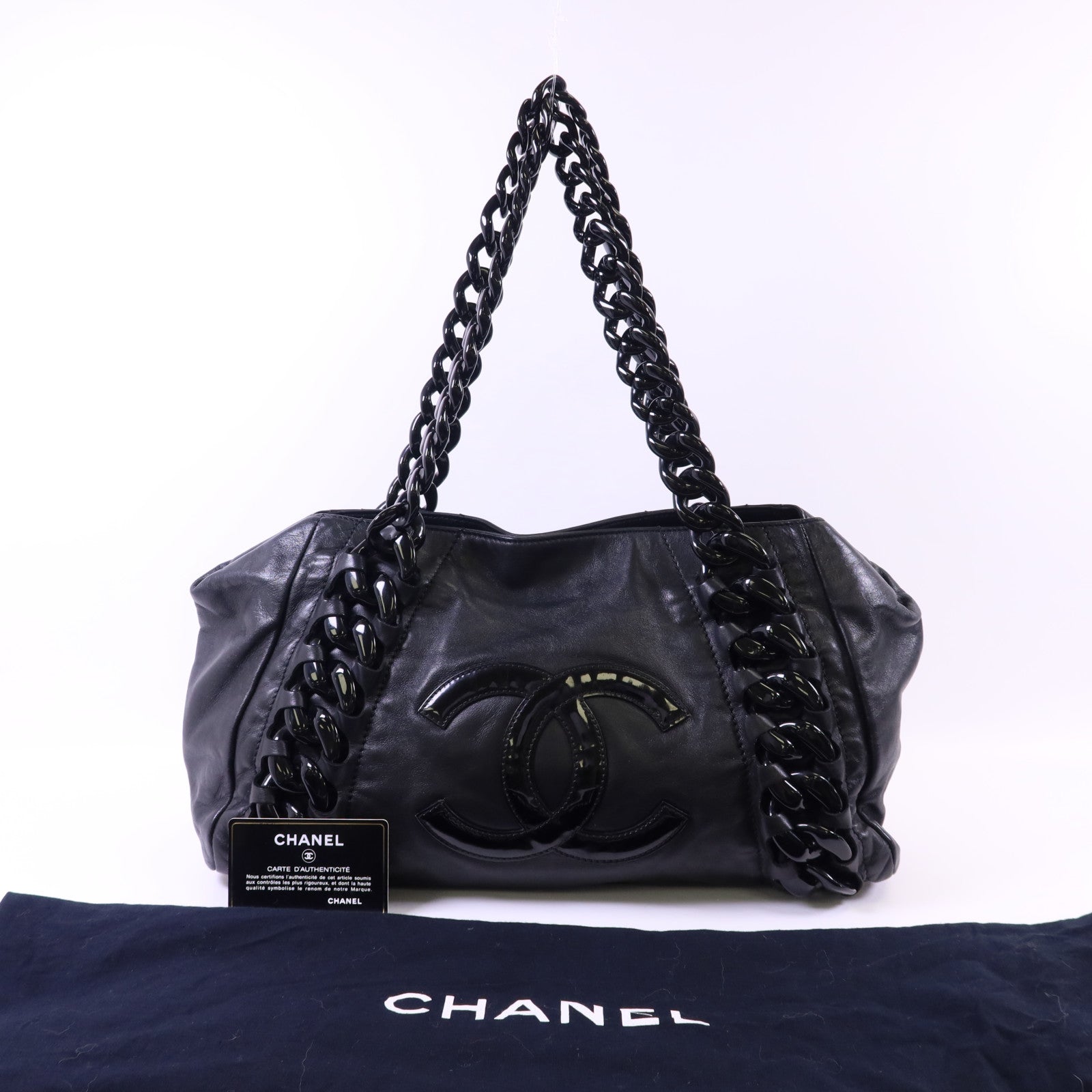 CHANEL 牛皮皮革Modern Chain Rhodoid East West Tote銀扣手挽袋