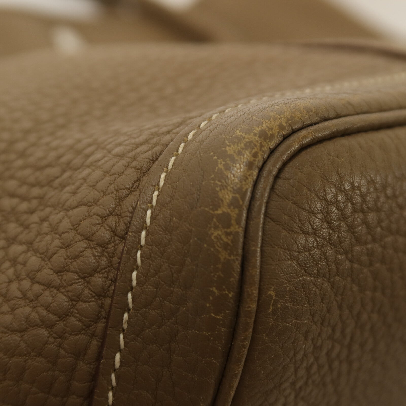HERMES Clemence皮革Garden Party PM銀扣手挽袋Etoupe