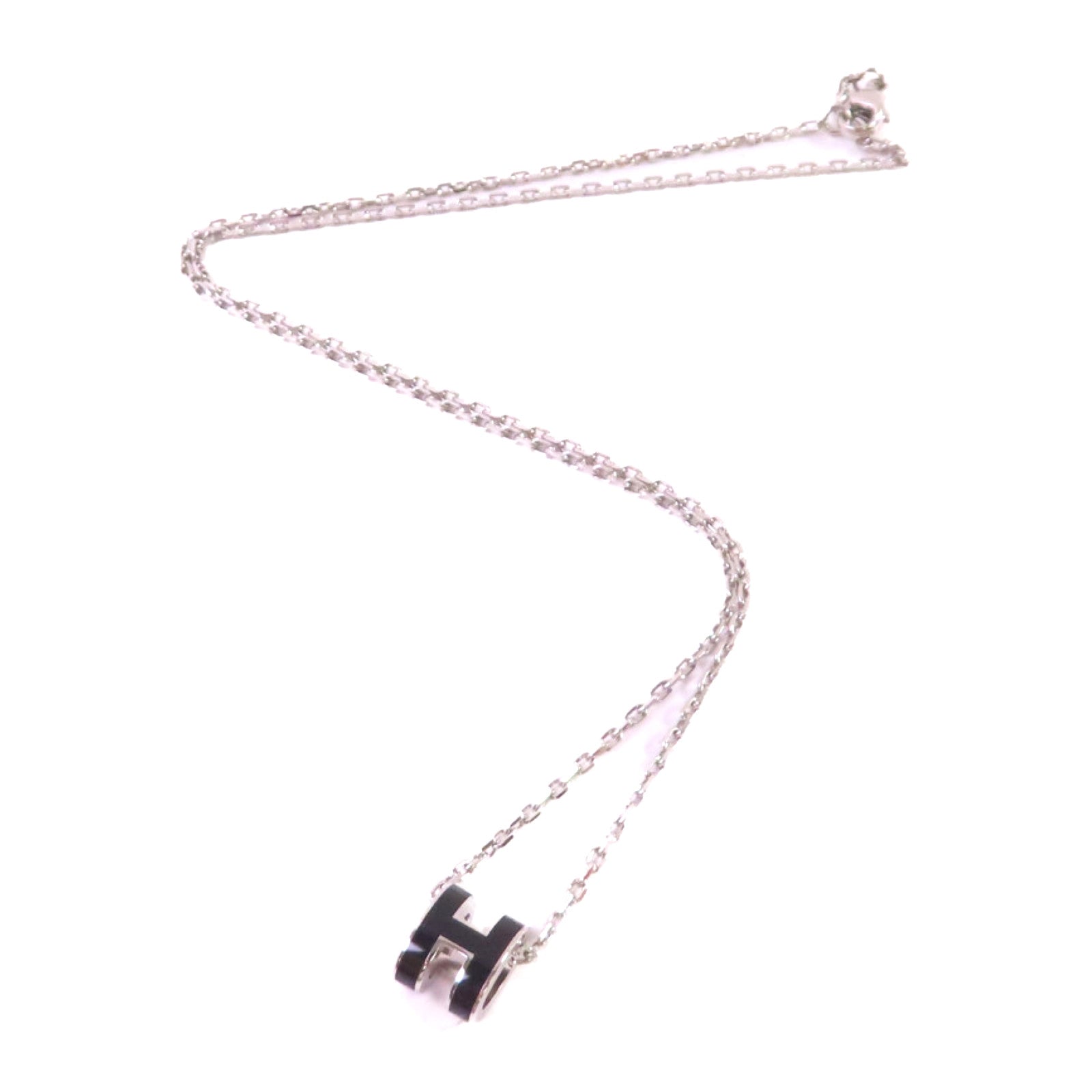 HERMES 金屬/琺瑯Mini Pop H Necklace銀扣項鏈黑色