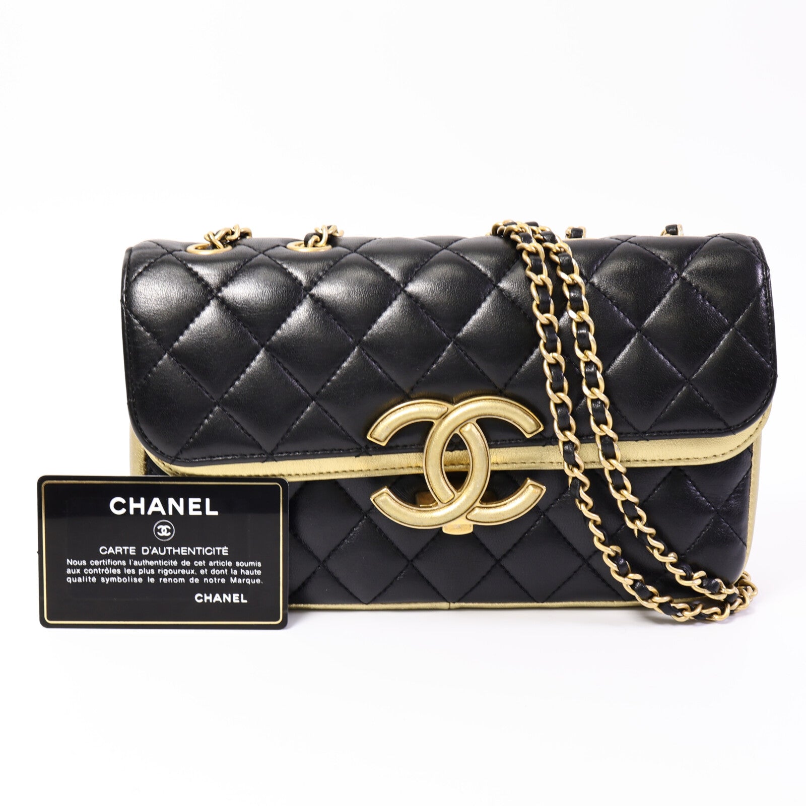 CHANEL 羊皮皮革CC Chic Double鏈帶肩背袋