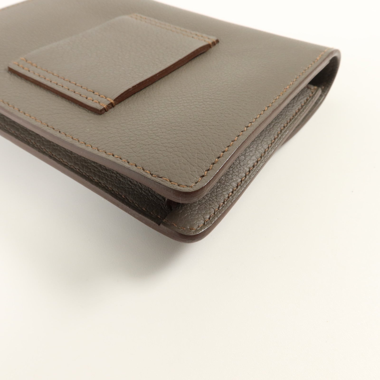 HERMES Evercolor皮革Roulis Slim金扣錢包Gris Meyer