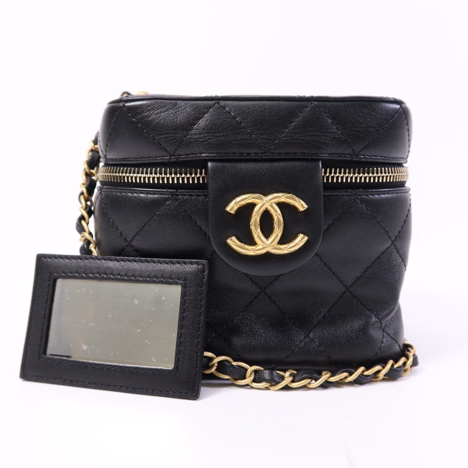 CHANEL 牛皮皮革Vanity Case金扣鏈帶手挽肩背兩用袋