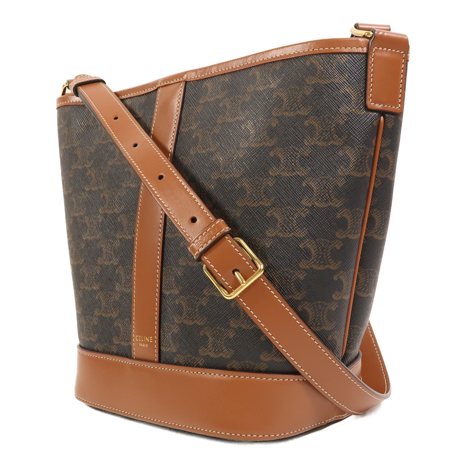 CELINE 塗層帆布Triomphe Bucket金扣肩背袋