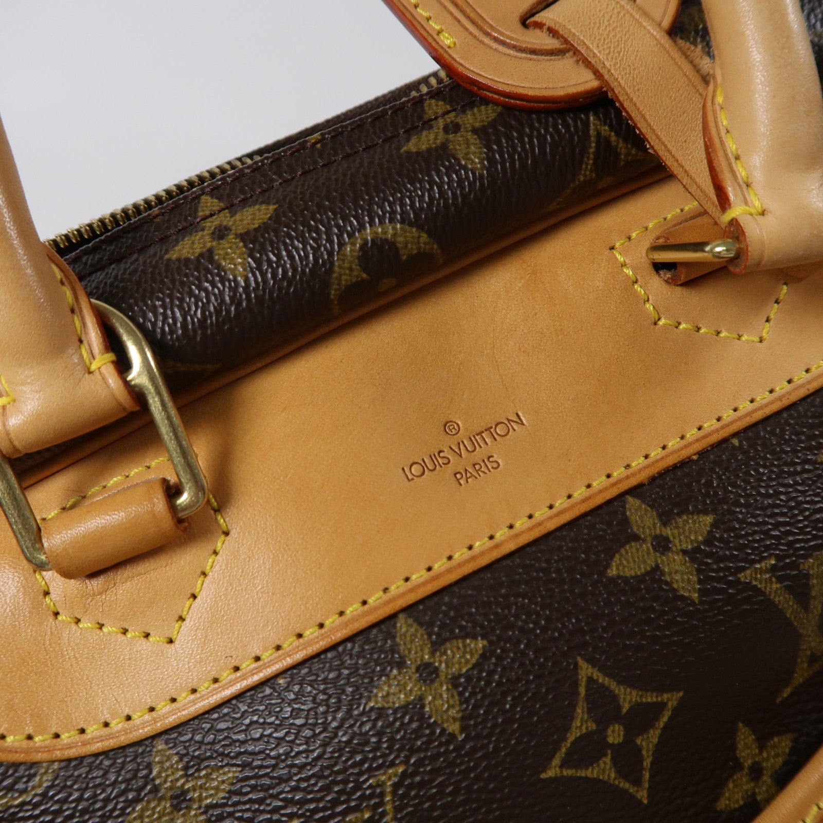 LOUIS VUITTON Monogram Deauville GM Handbag金扣手挽袋啡色