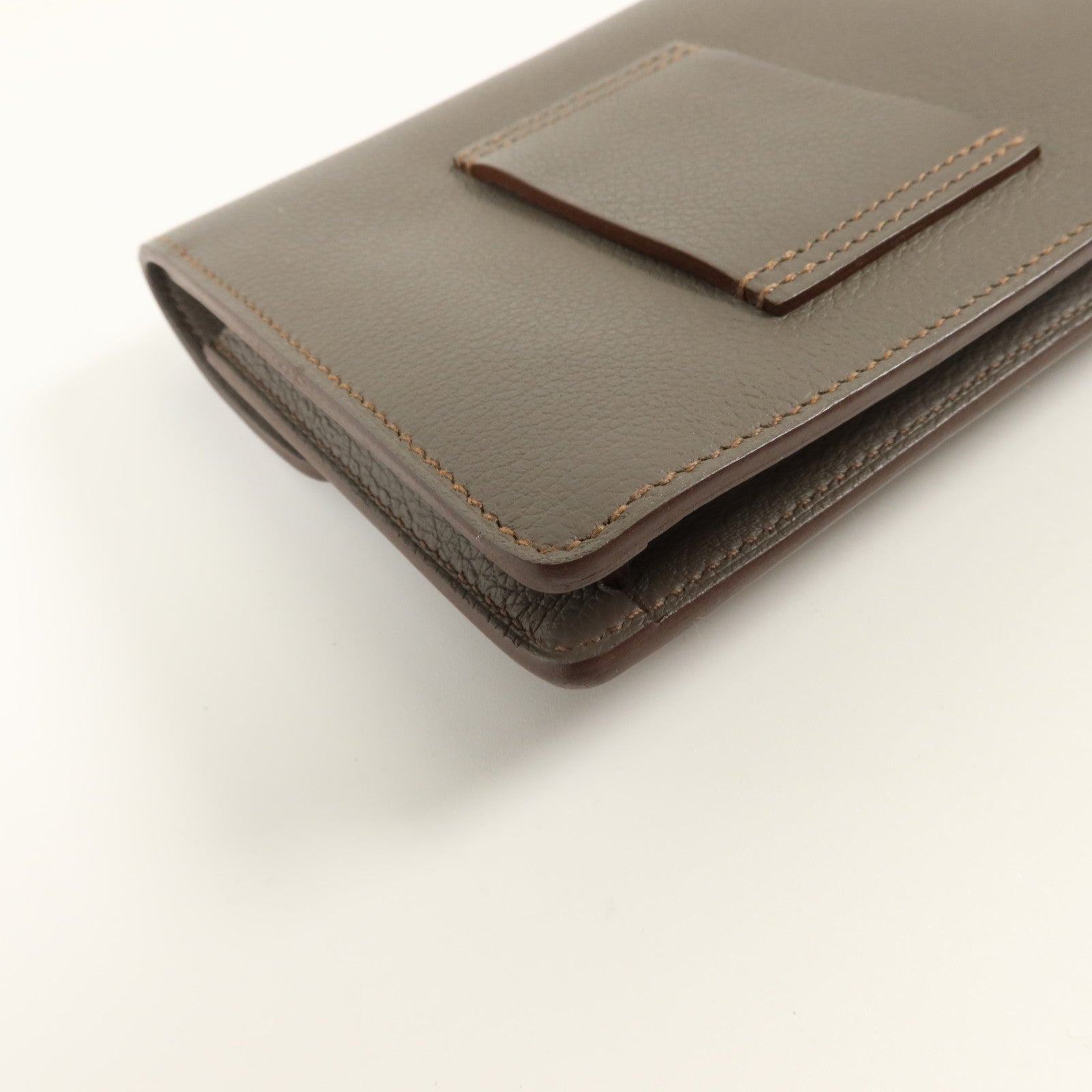 HERMES Evercolor皮革Roulis Slim金扣錢包Gris Meyer