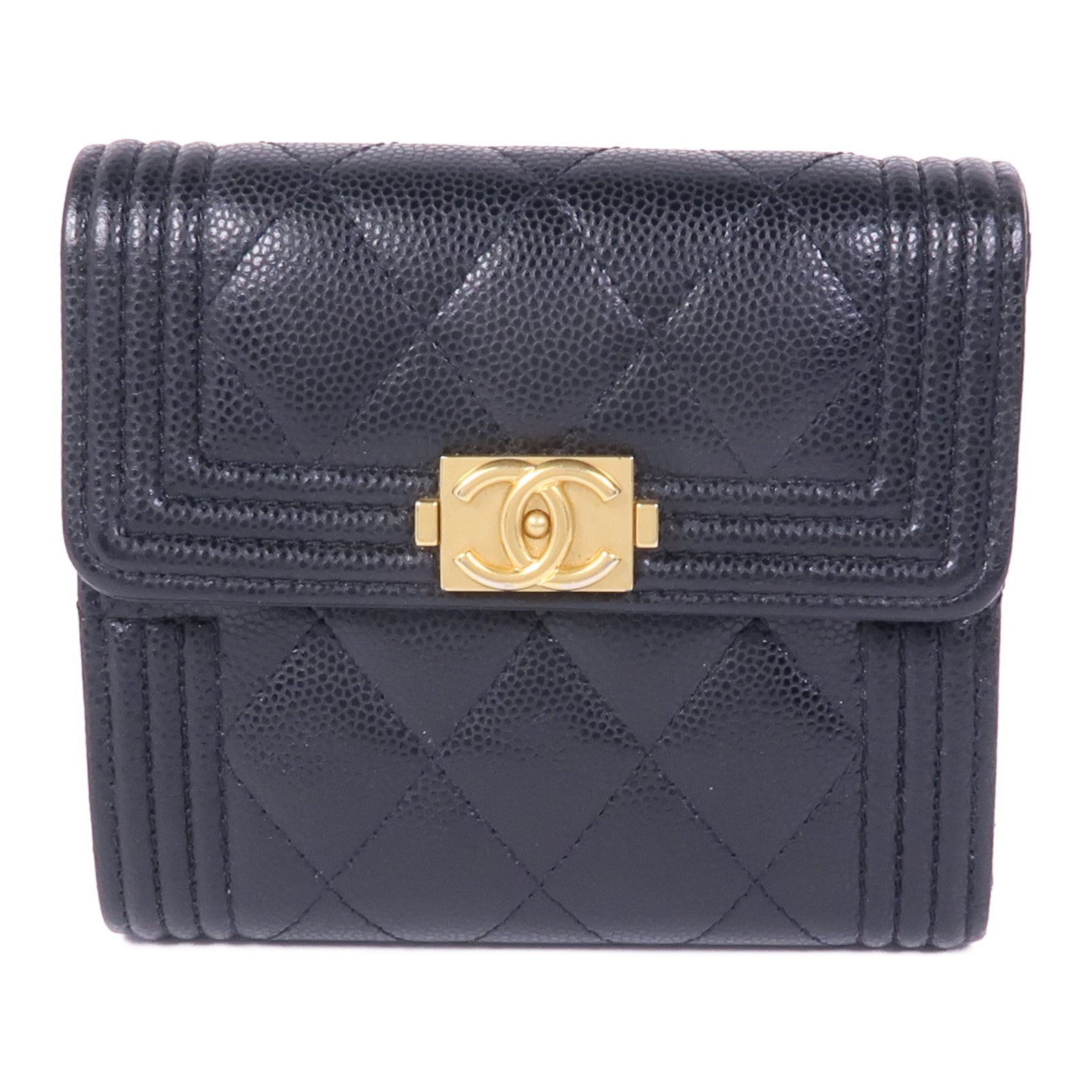 CHANEL 牛皮皮革Boy Wallet金扣錢包