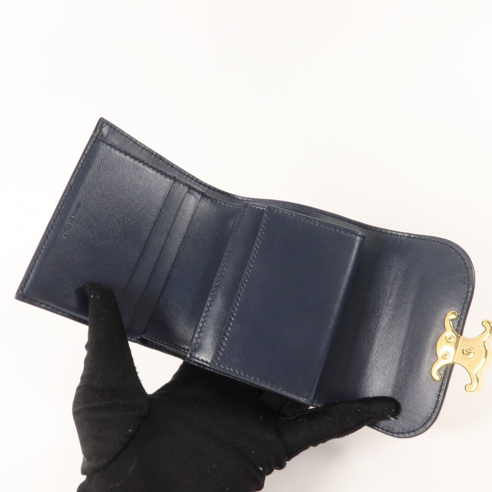 CELINE 牛皮皮革/帆布Triomphe Wallet錢包