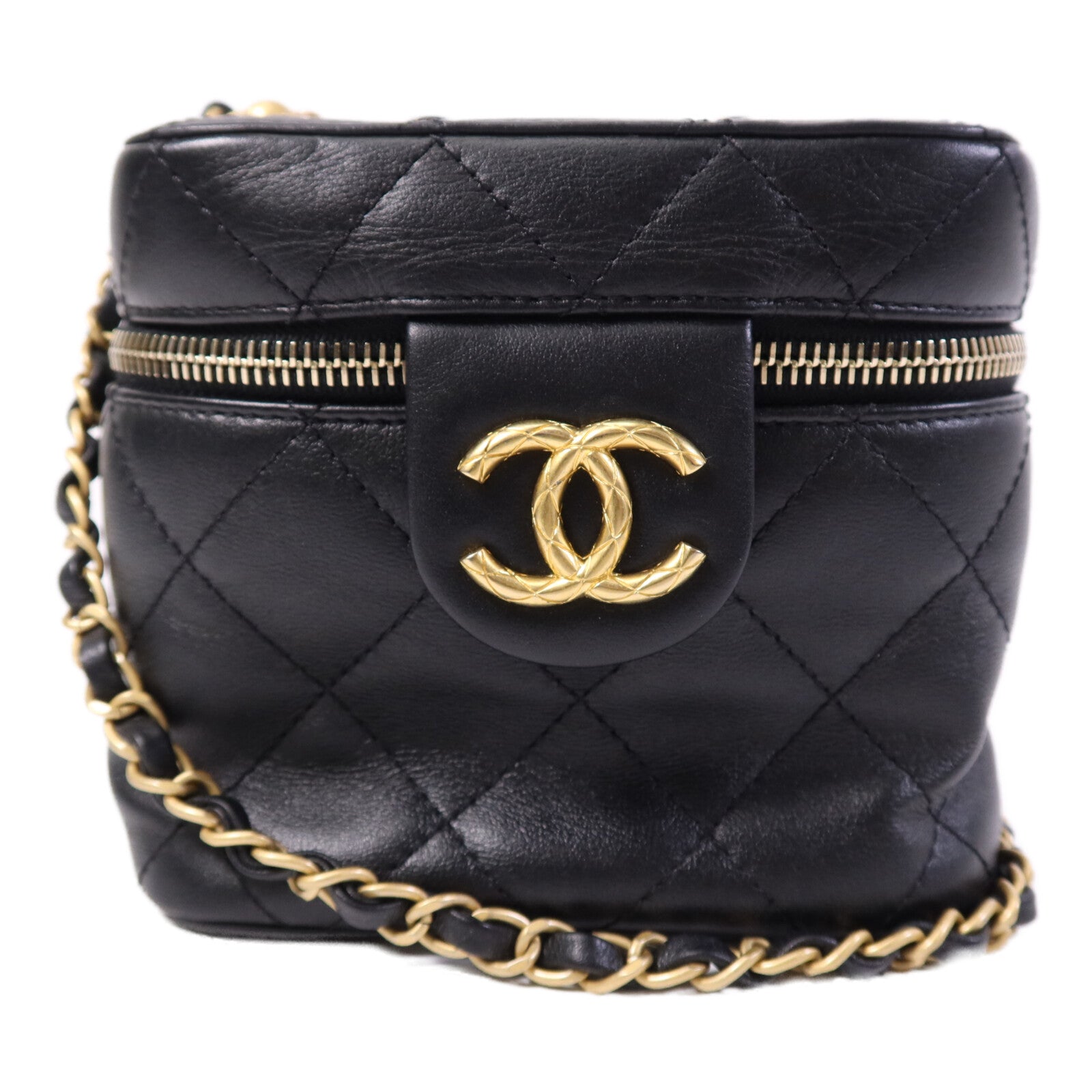 CHANEL 【激減優惠】牛皮皮革Vanity Case金扣鏈帶手挽肩背兩用袋