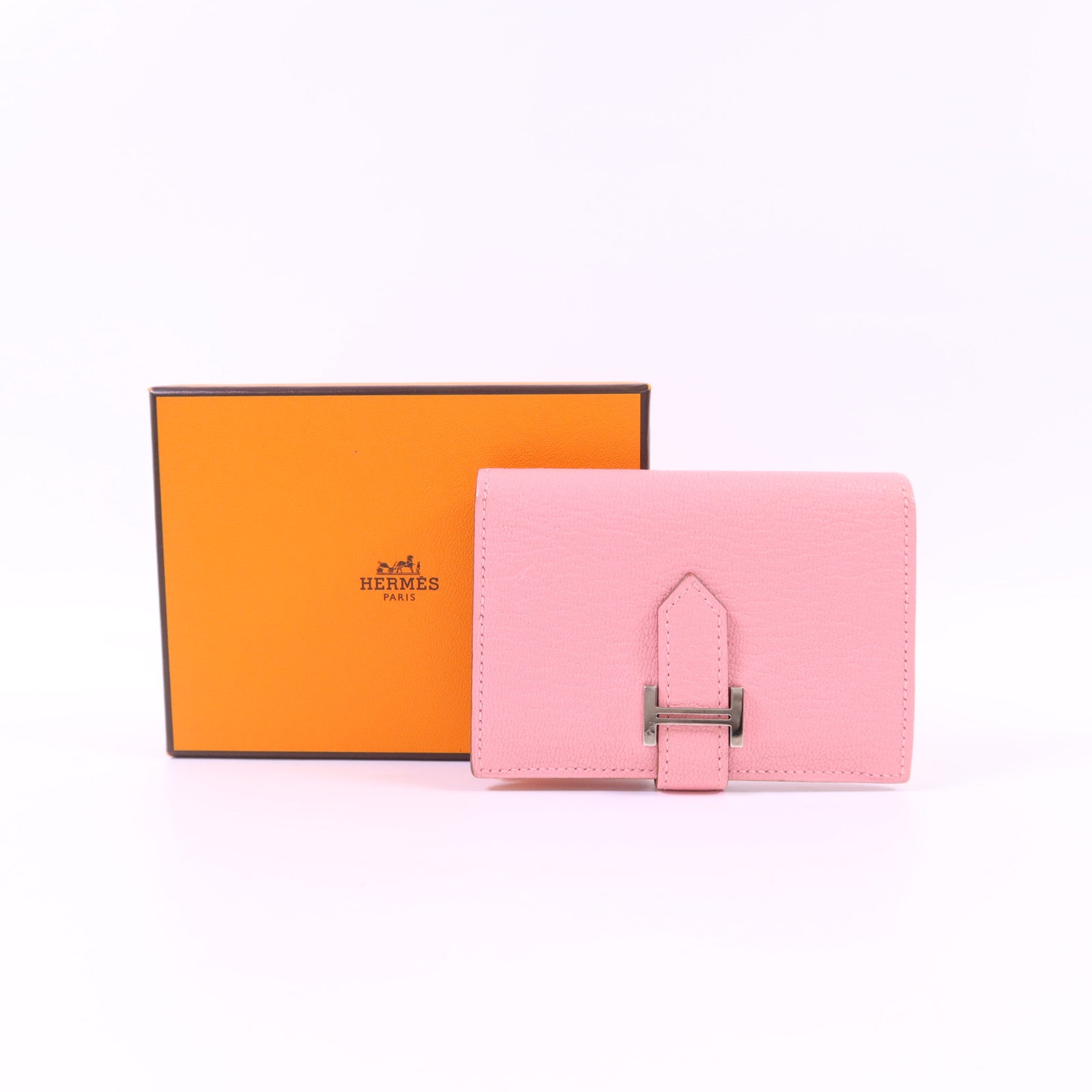 HERMES Chevre皮革Bearn卡片套Rose Lipstick