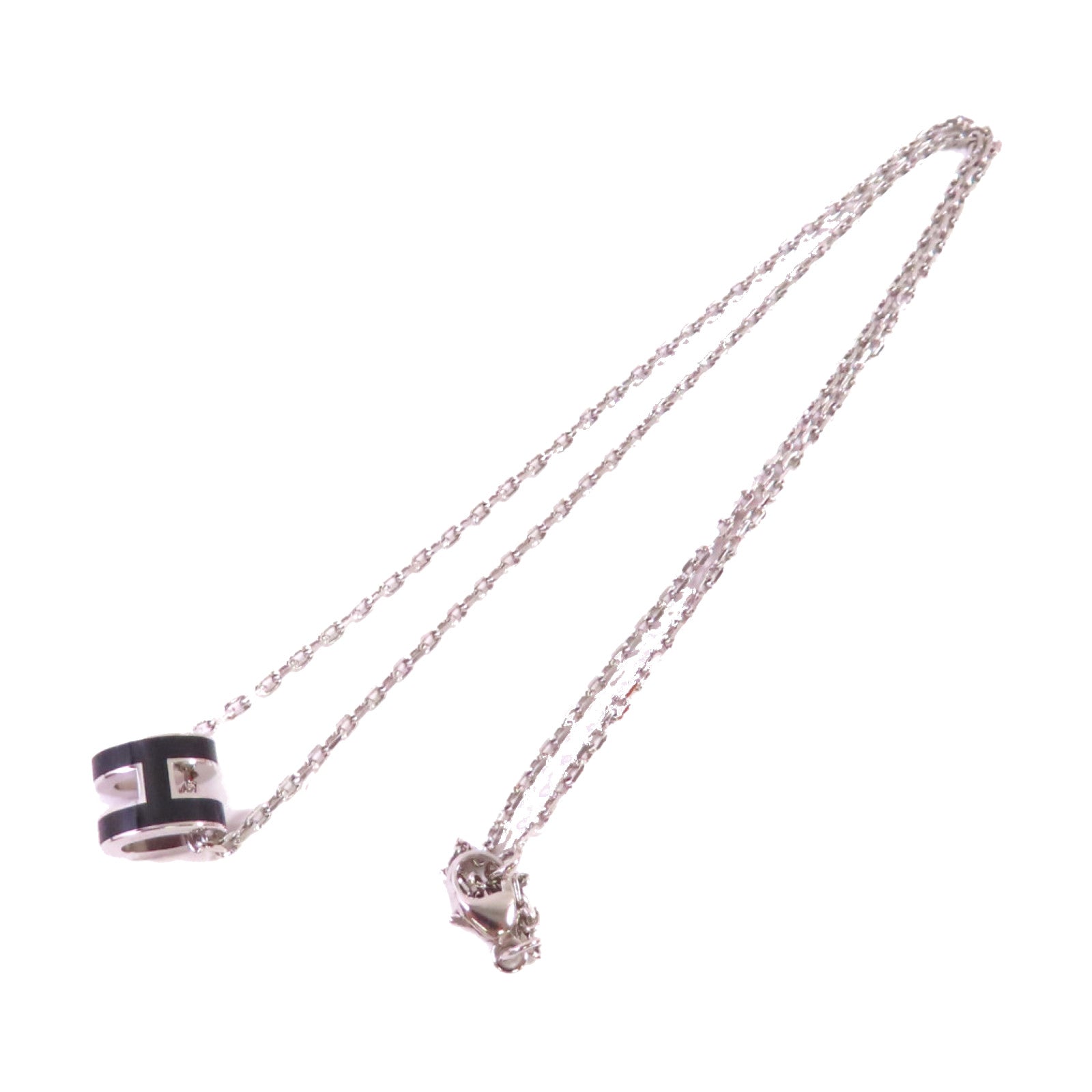 HERMES 金屬/琺瑯Mini Pop H Necklace銀扣項鏈黑色