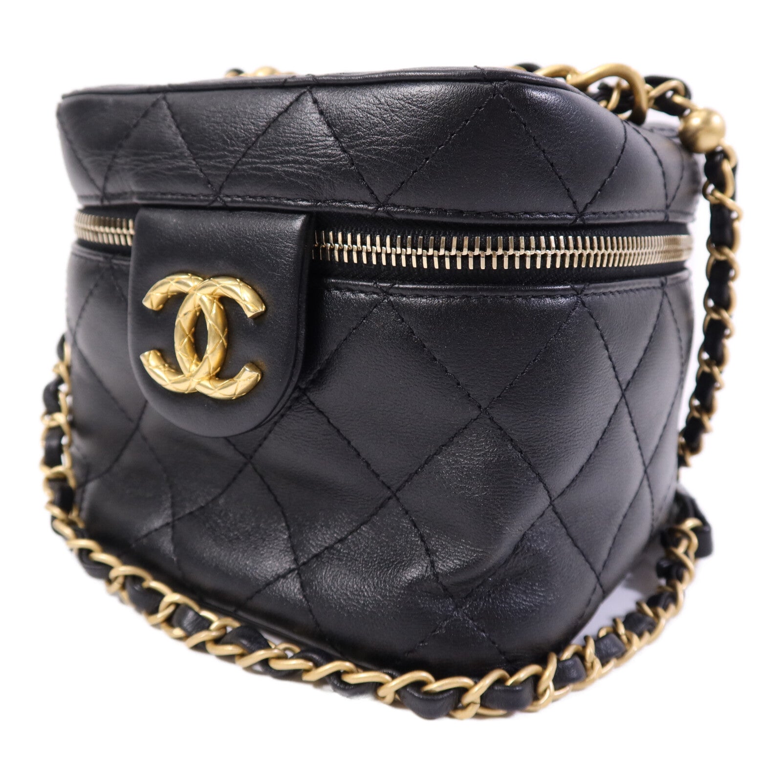 CHANEL 牛皮皮革Vanity Case金扣鏈帶手挽肩背兩用袋
