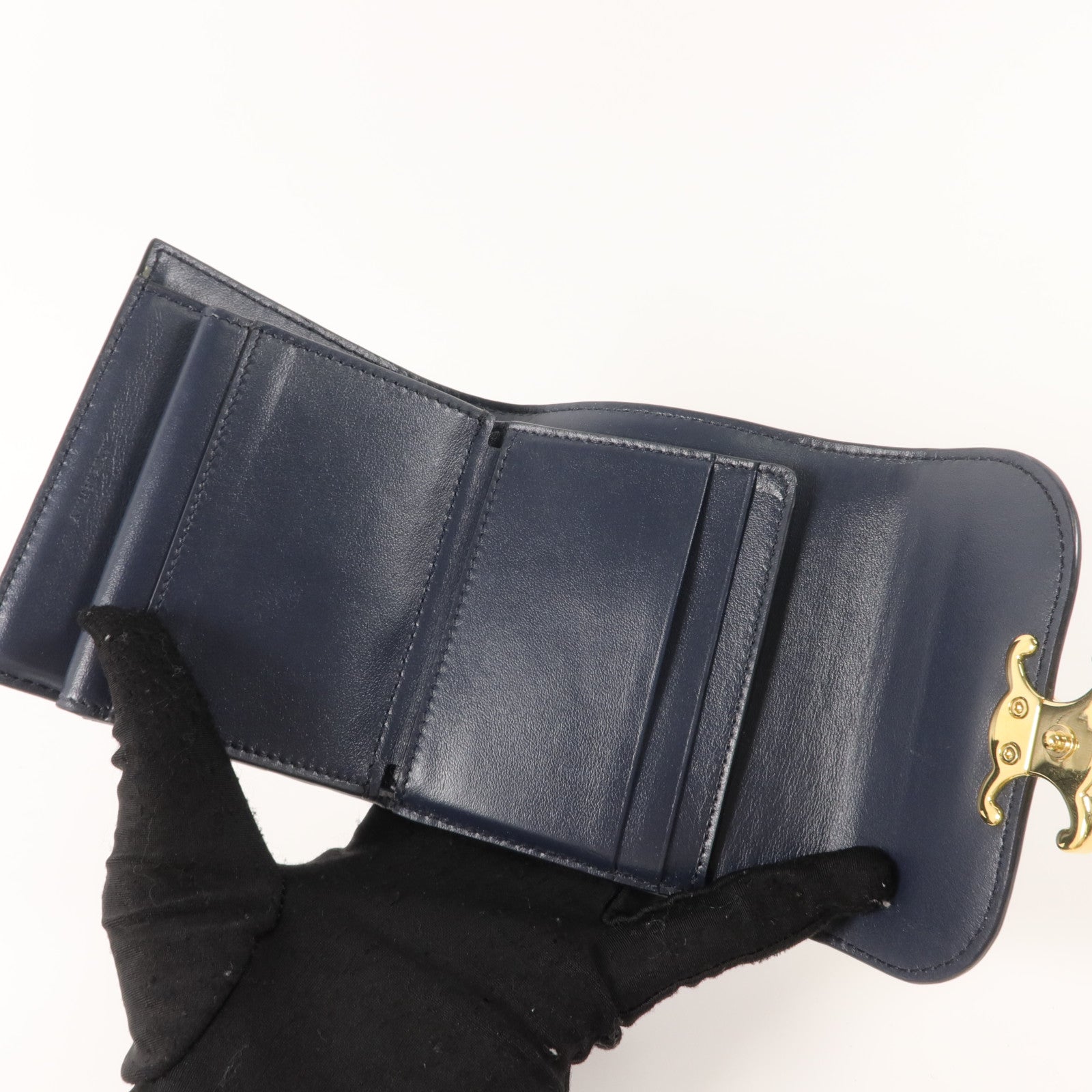 CELINE 牛皮皮革/帆布Triomphe Wallet錢包