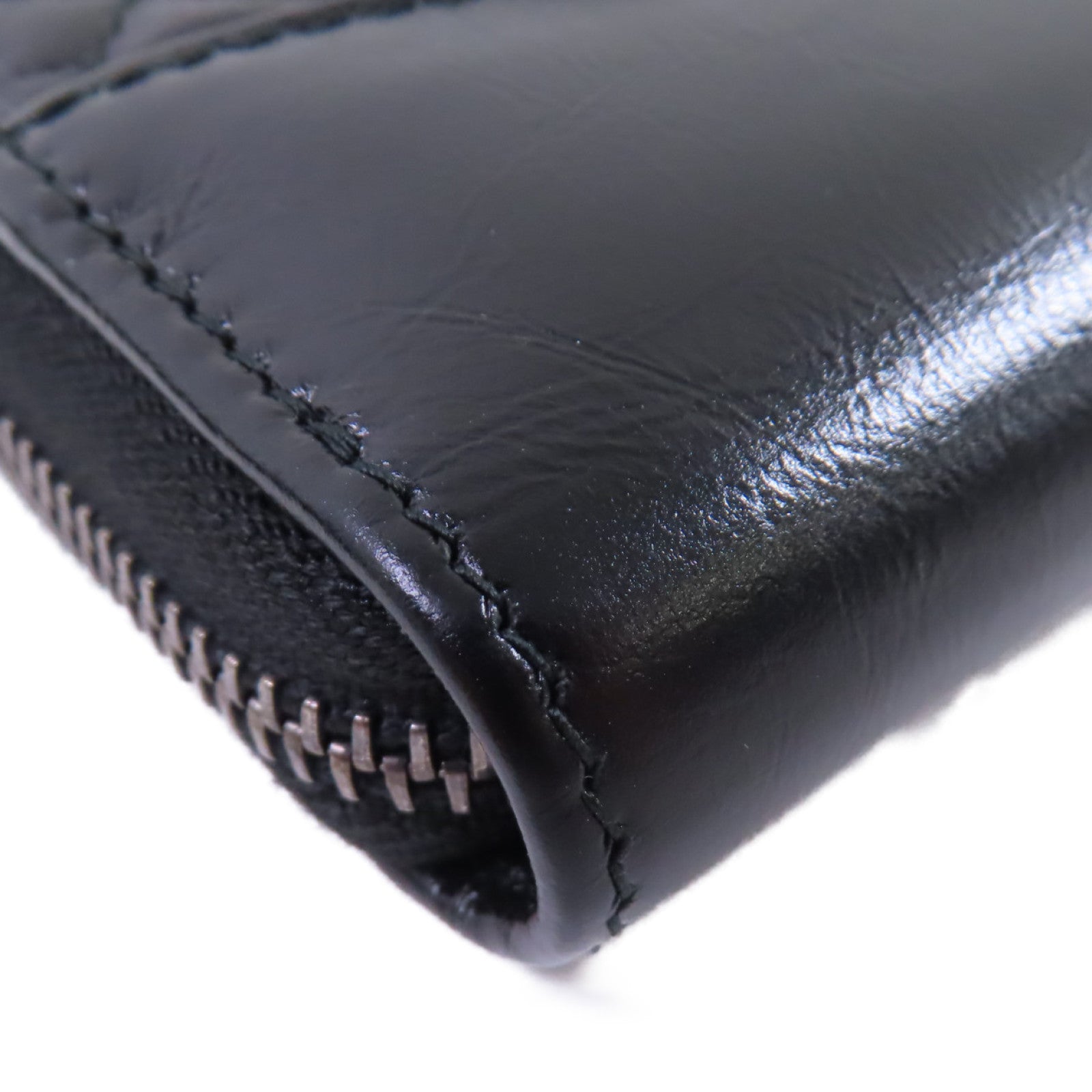 CHANEL 羊皮皮革Zipper Wallet金扣短錢包黑色