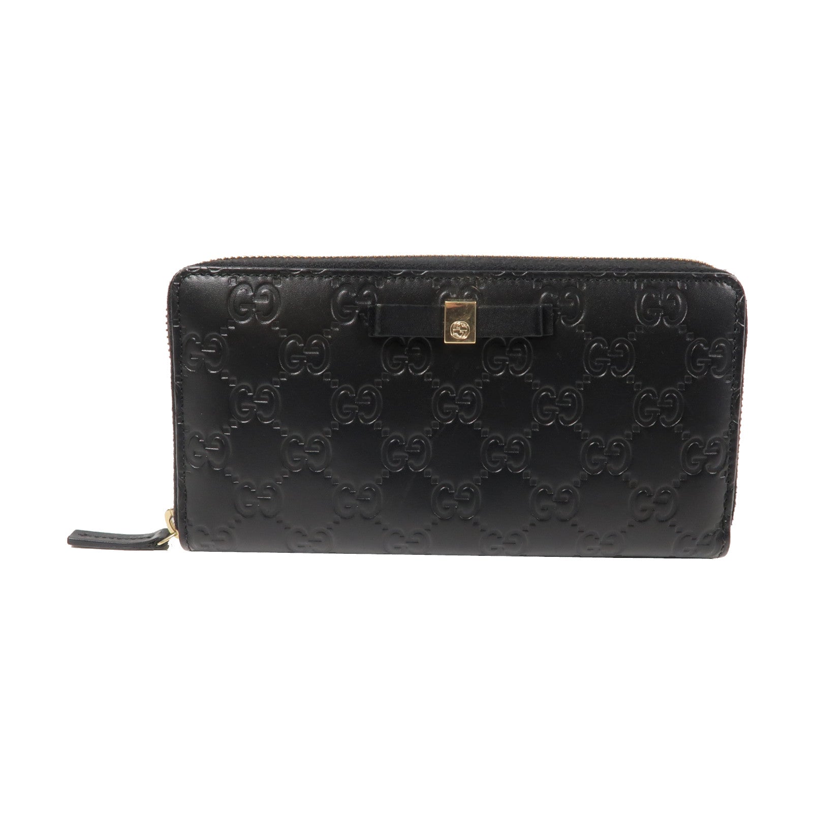GUCCI 牛皮皮革Guccissima Round Long WalletL形拉鍊長錢包黑色