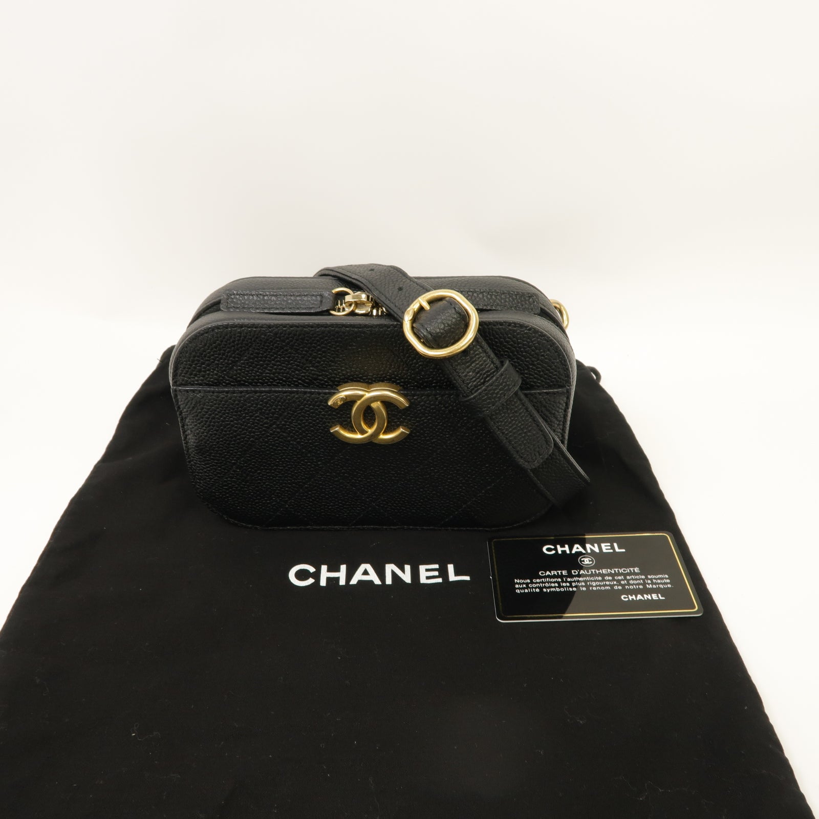 CHANEL 菱格Caviar皮革Waist Bag金扣腰包黑色