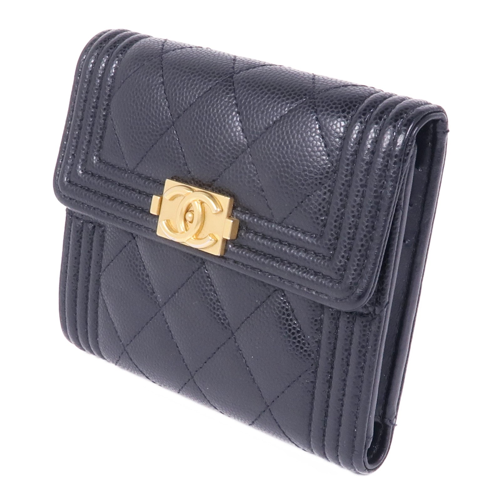 CHANEL 牛皮皮革Boy Wallet金扣錢包