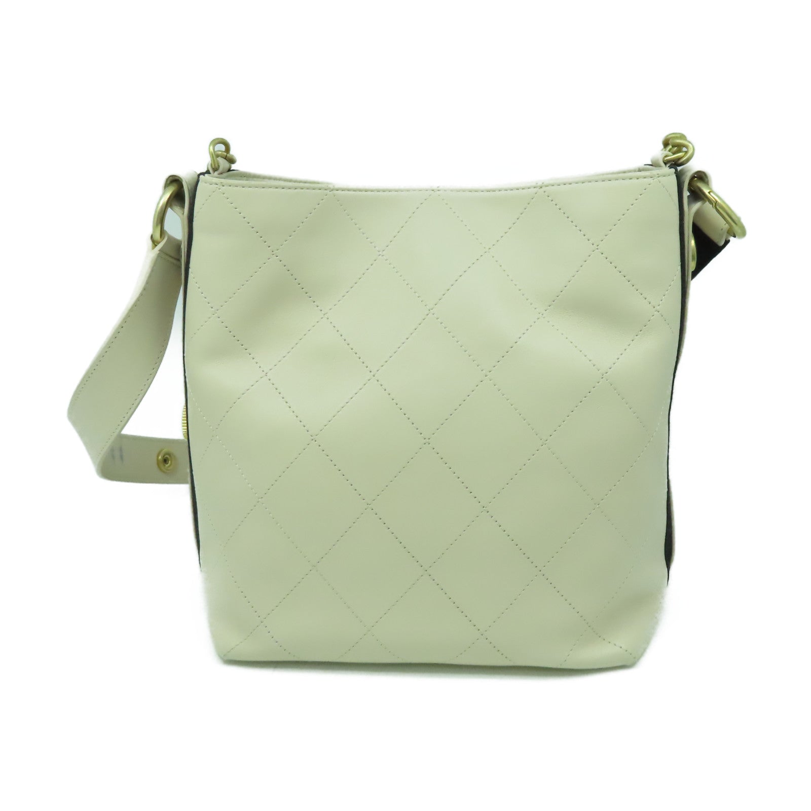 CHANEL 【激減優惠】菱格牛皮皮革Shoulder Bag金扣肩背袋米色