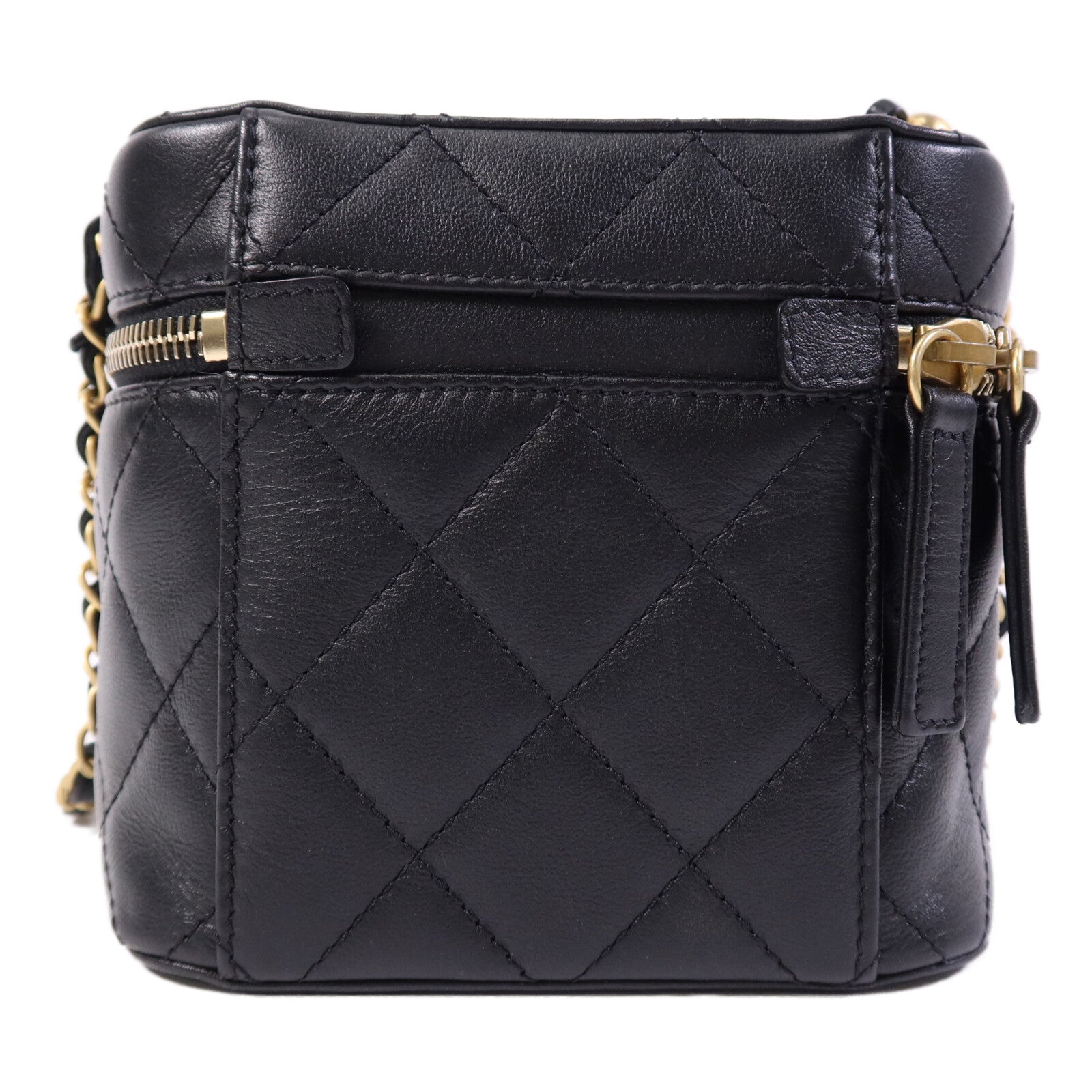 CHANEL 牛皮皮革Vanity Case金扣鏈帶手挽肩背兩用袋
