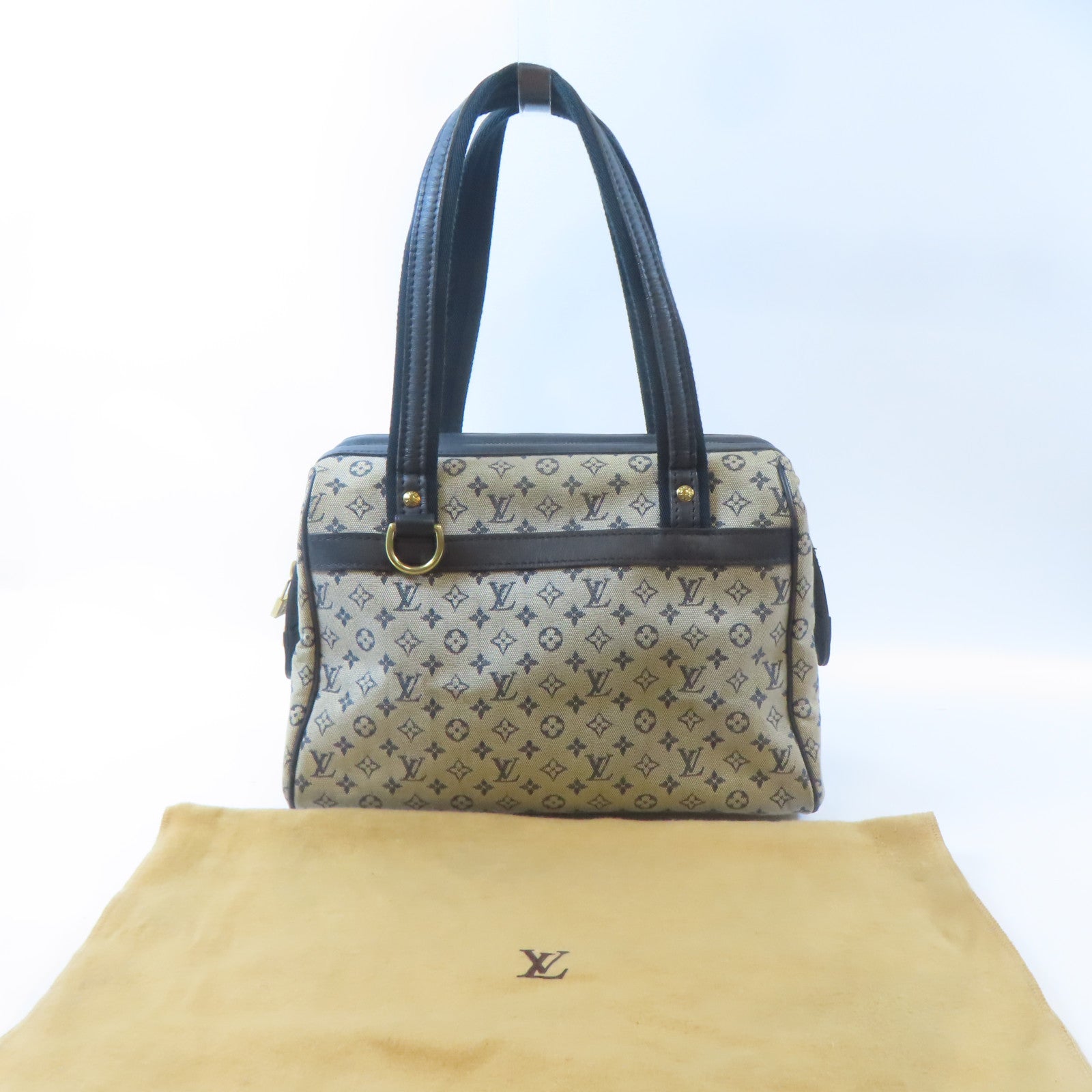 LOUIS VUITTON Monogram Mini Josephine GM金扣手挽袋淺褐色/藍色