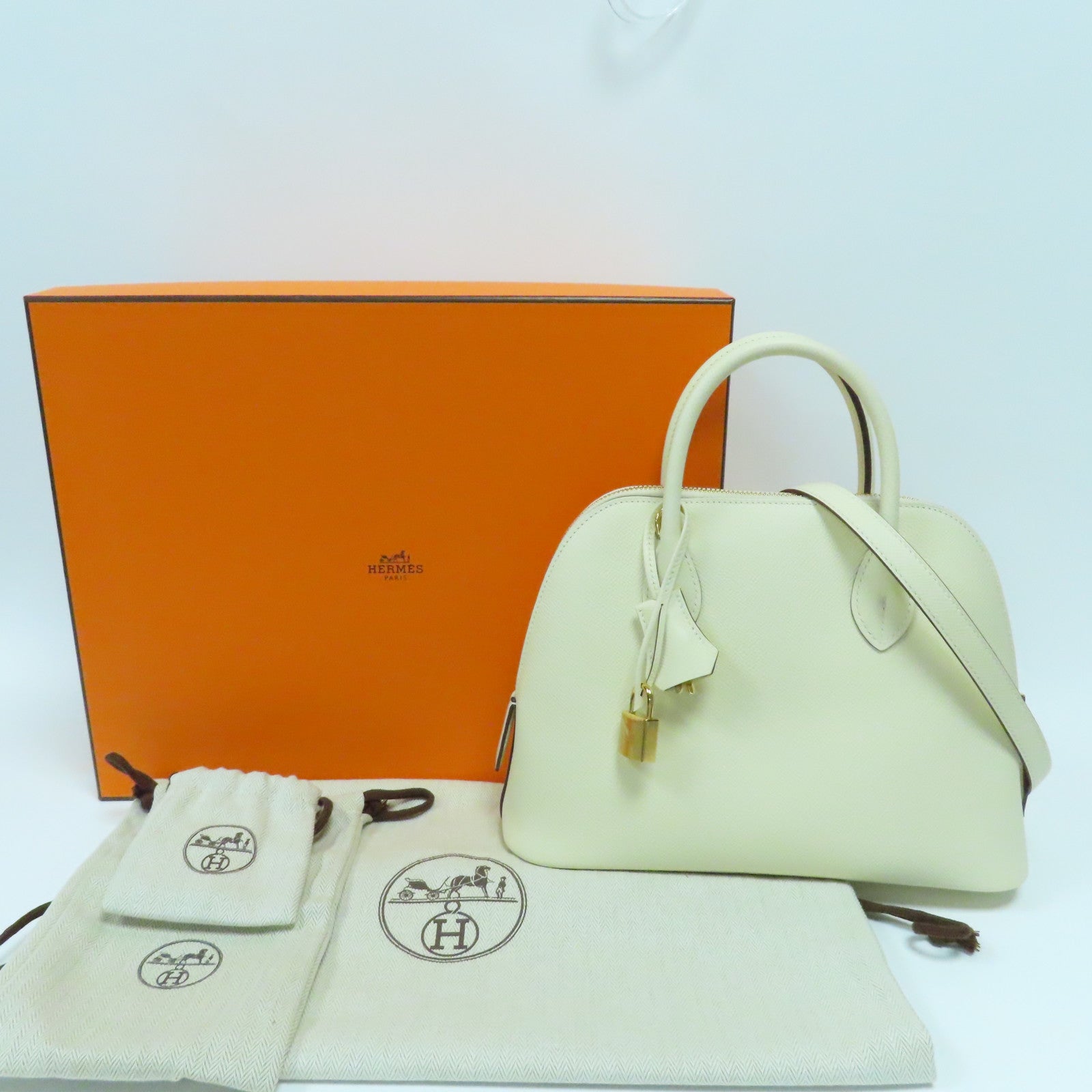 HERMES **【激減優惠】Epsom皮革Bolide 25 1923金扣手挽肩背兩用袋Nata奶油白色