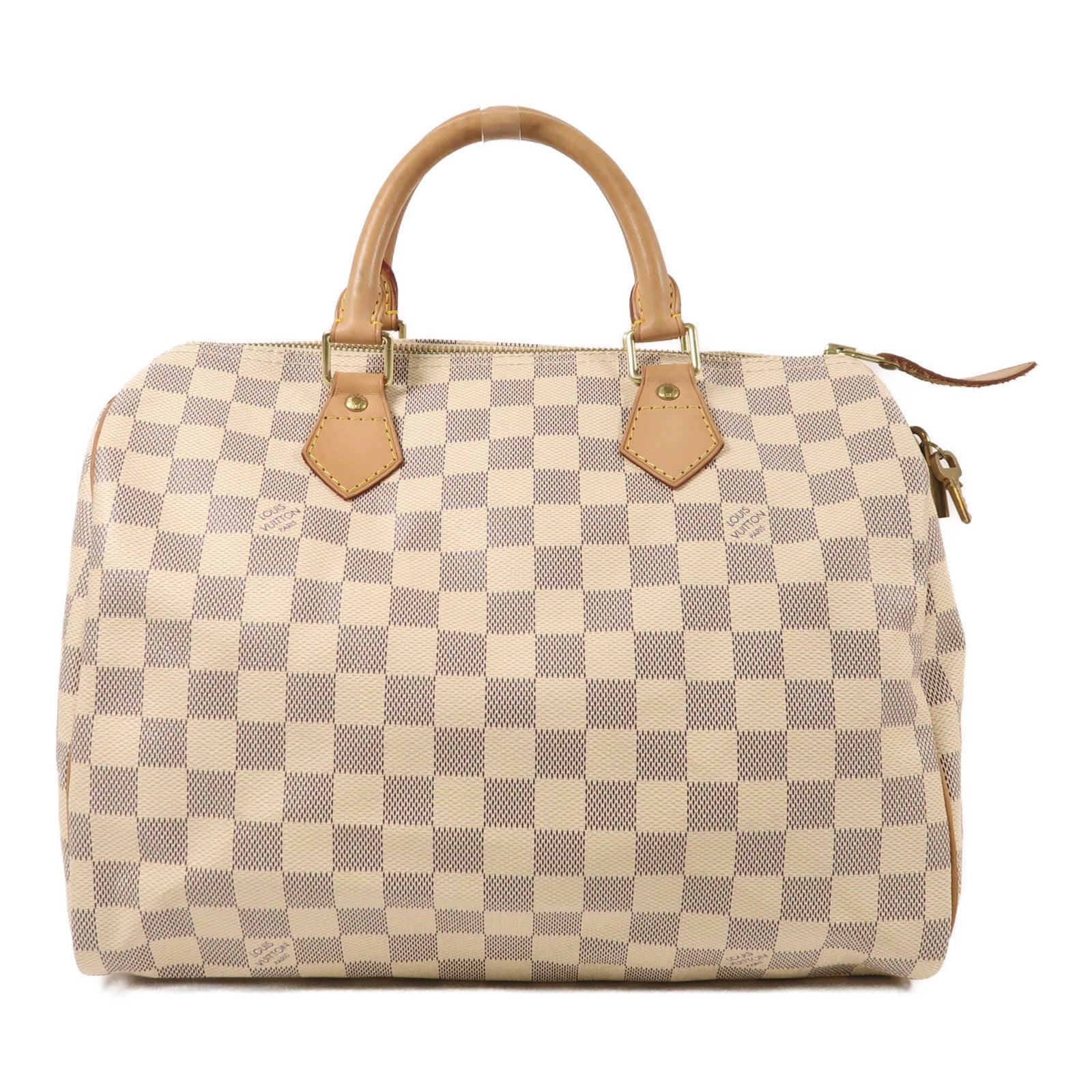LOUIS VUITTON Damier Azur Speedy 30金扣手挽袋白色