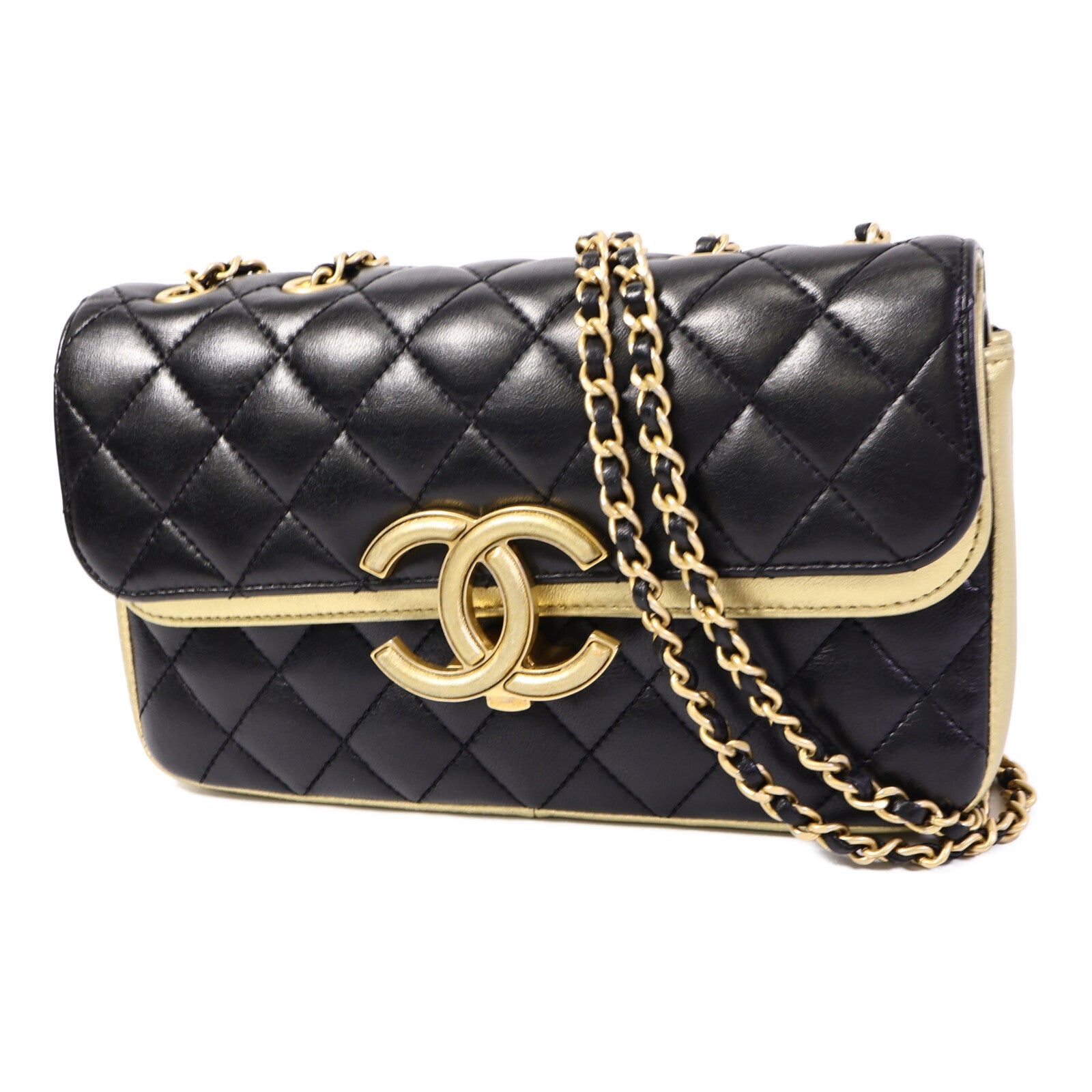 CHANEL 羊皮皮革CC Chic Double鏈帶肩背袋