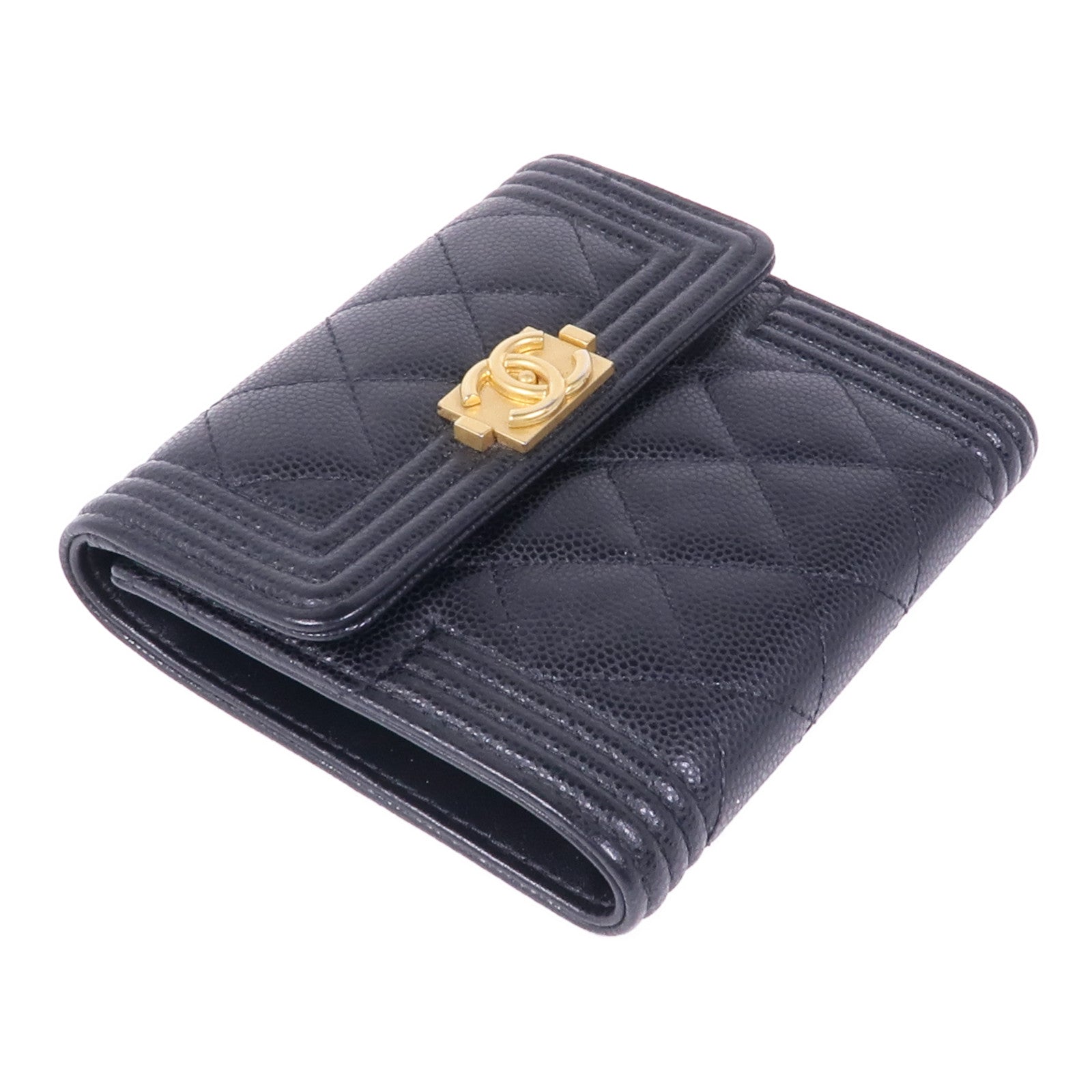CHANEL 牛皮皮革Boy Wallet金扣錢包
