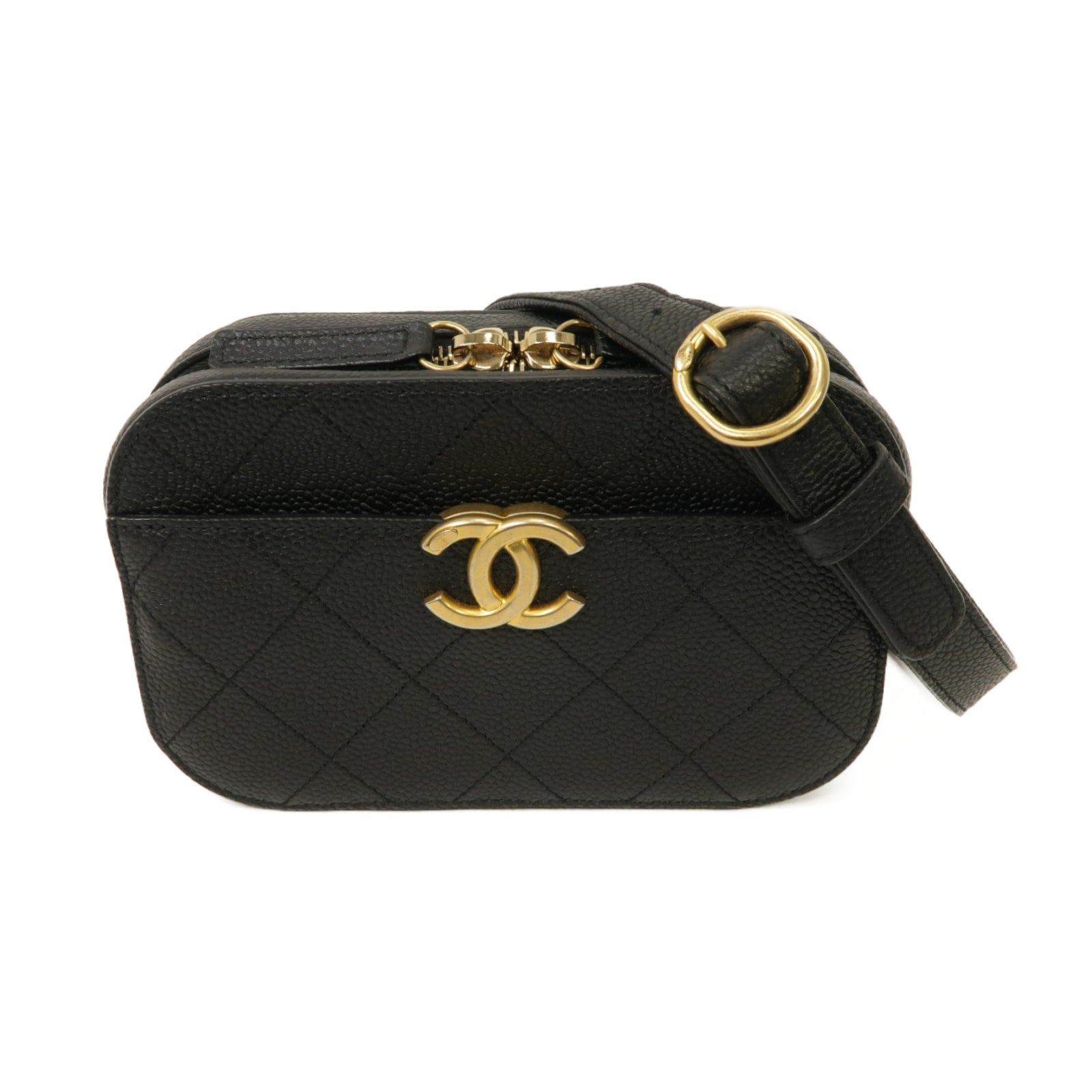 CHANEL 菱格Caviar皮革Waist Bag金扣腰包黑色