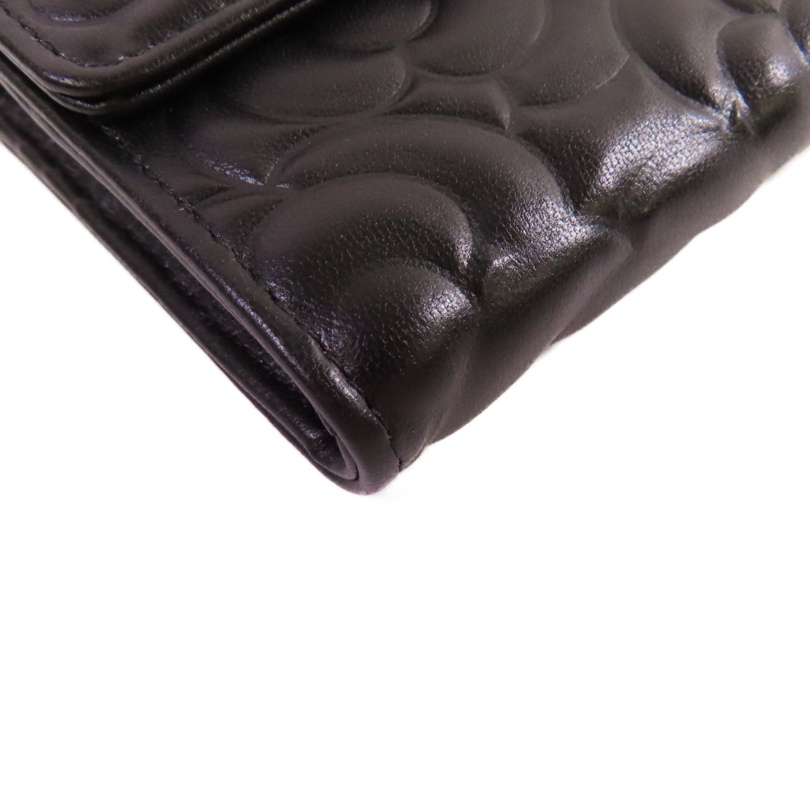 CHANEL 羊皮皮革Camellia Long Wallet金扣長錢包黑色