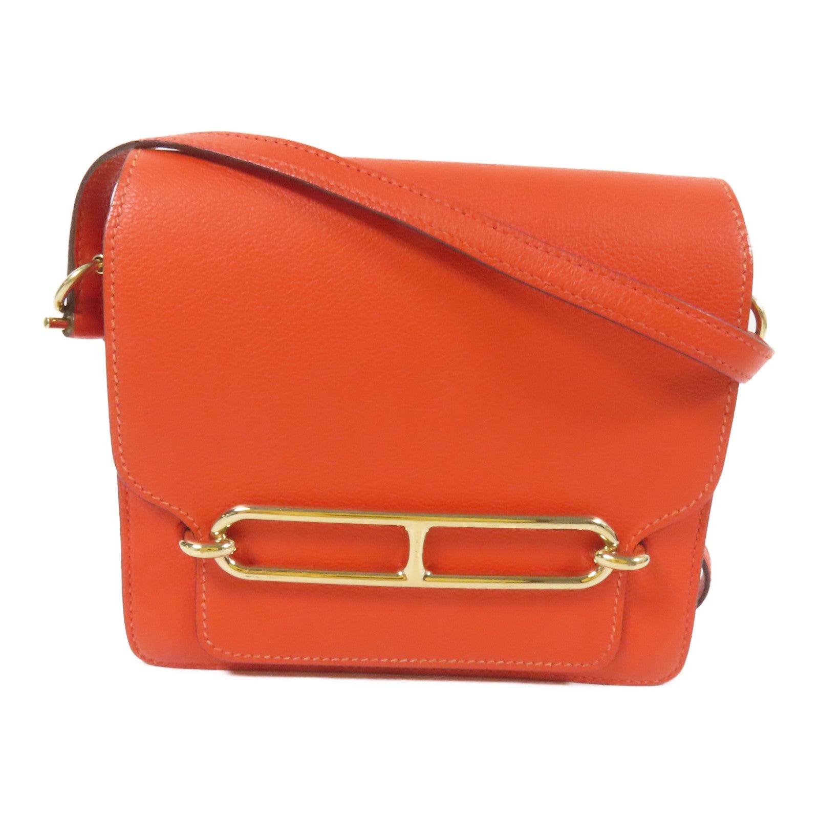 HERMES 【激減優惠】Evercolor皮革Roulis Mini金扣肩背袋Red
