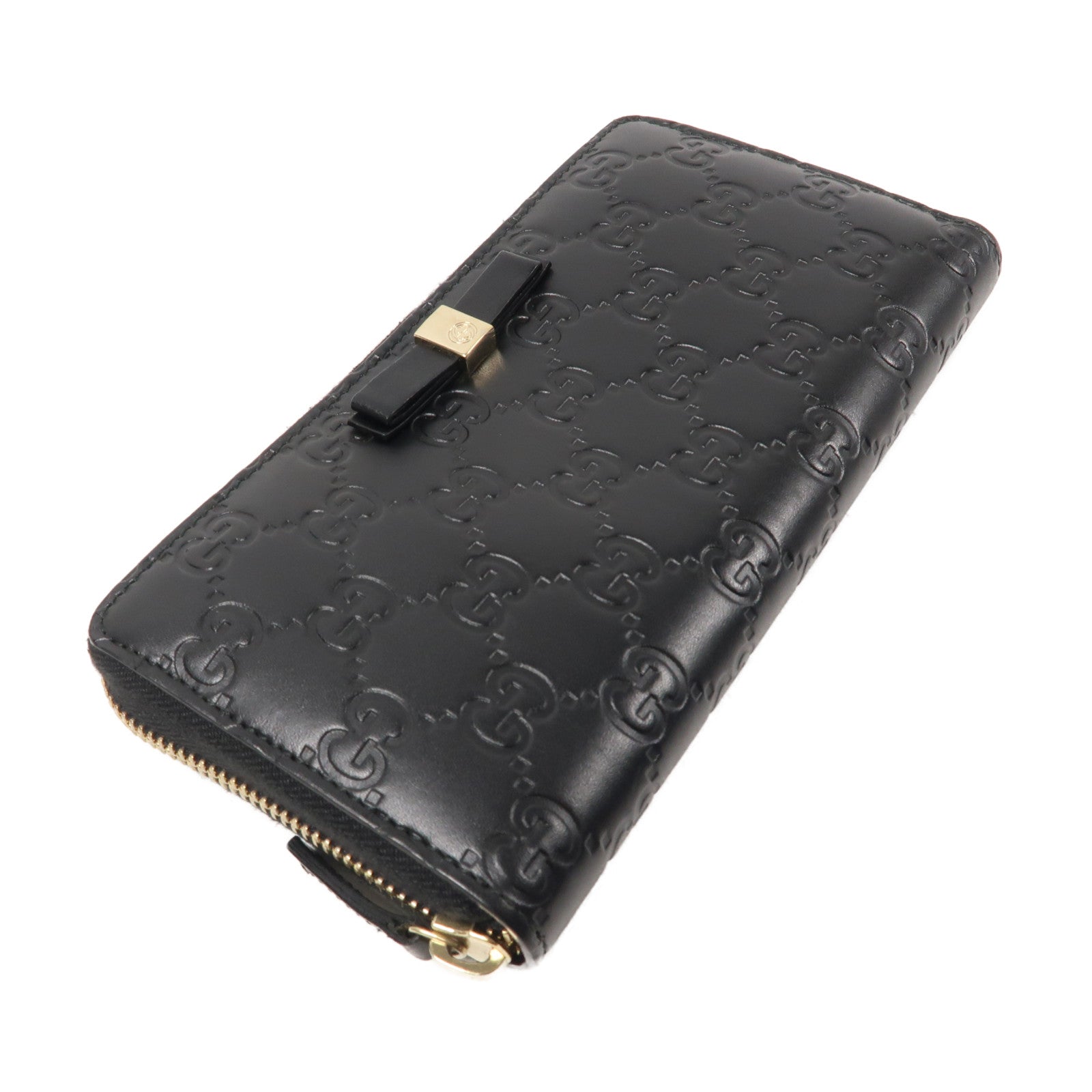 GUCCI 牛皮皮革Guccissima Round Long WalletL形拉鍊長錢包黑色