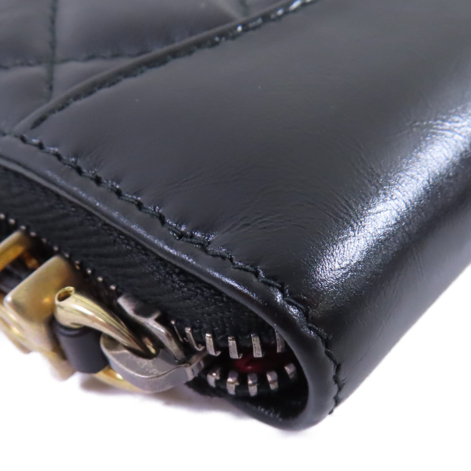 CHANEL 羊皮皮革Zipper Wallet金扣短錢包黑色