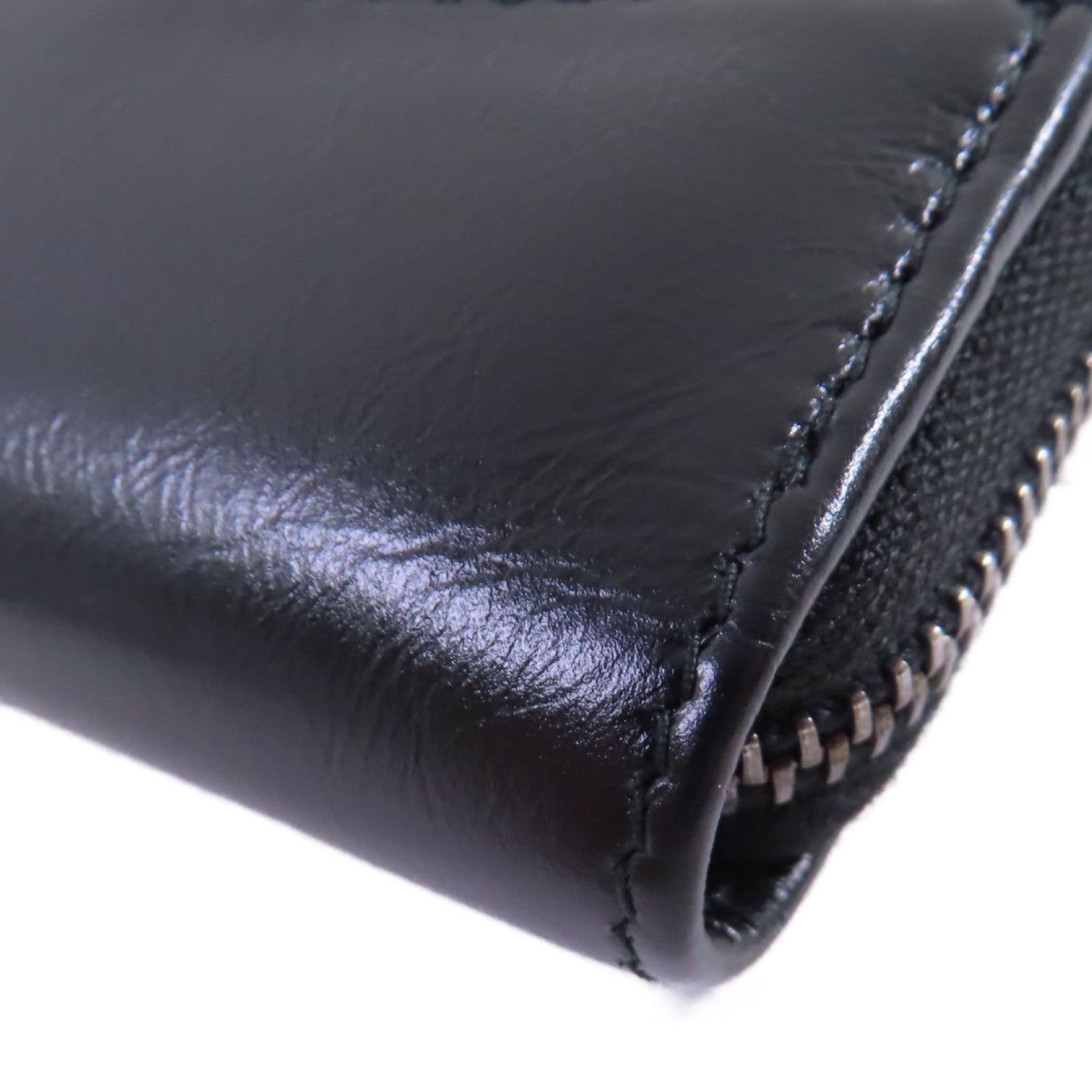 CHANEL 羊皮皮革Zipper Wallet金扣短錢包黑色