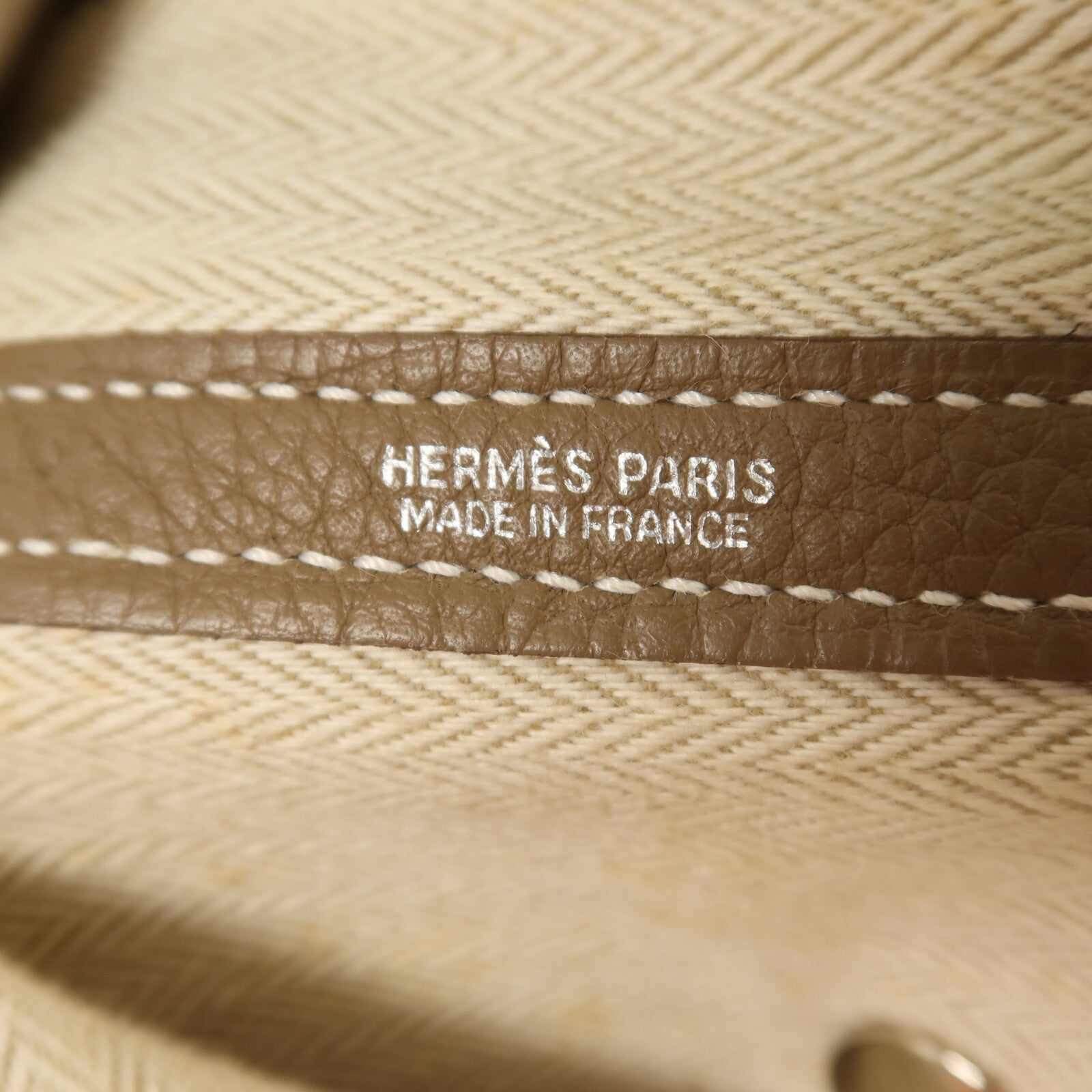 HERMES Clemence皮革Garden Party PM銀扣手挽袋Etoupe