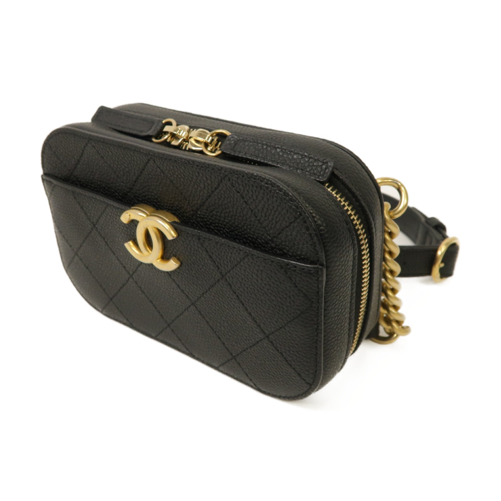 CHANEL 菱格Caviar皮革Waist Bag金扣腰包黑色