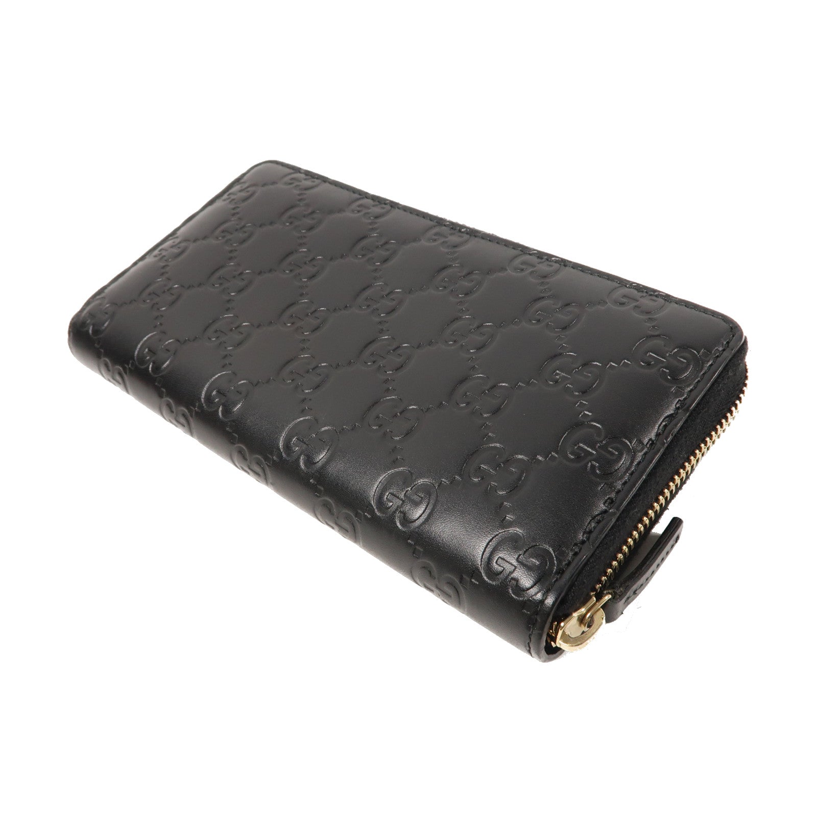 GUCCI 牛皮皮革Guccissima Round Long WalletL形拉鍊長錢包黑色