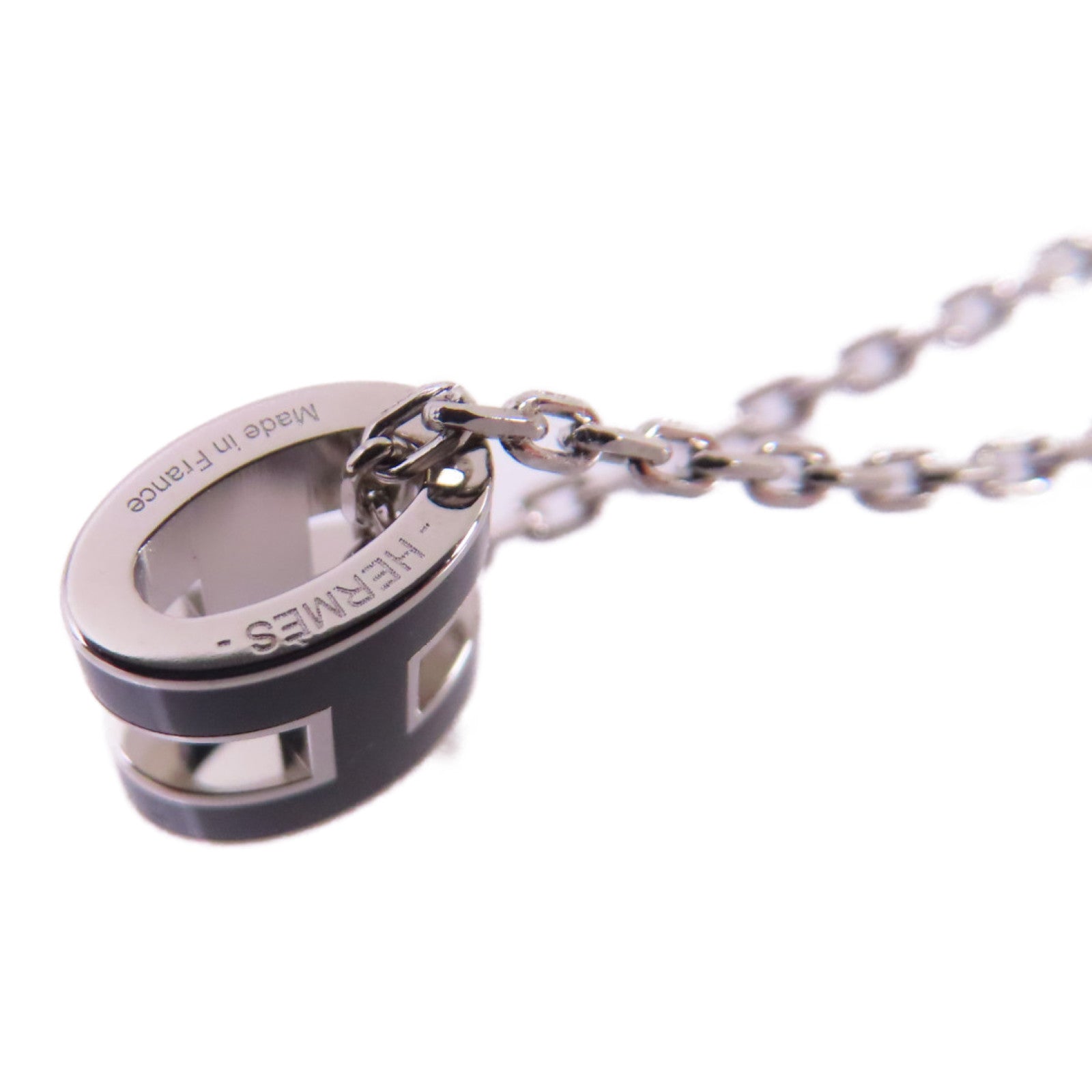 HERMES 金屬/琺瑯Mini Pop H Necklace銀扣項鏈黑色