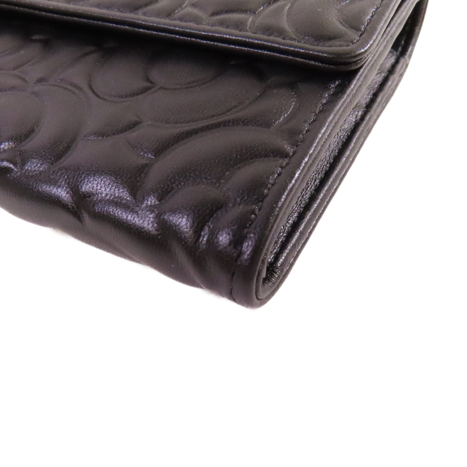 CHANEL 羊皮皮革Camellia Long Wallet金扣長錢包黑色