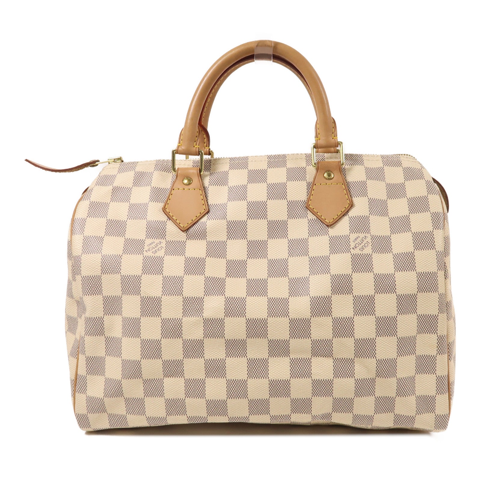 LOUIS VUITTON Damier Azur Speedy 30金扣手挽袋白色