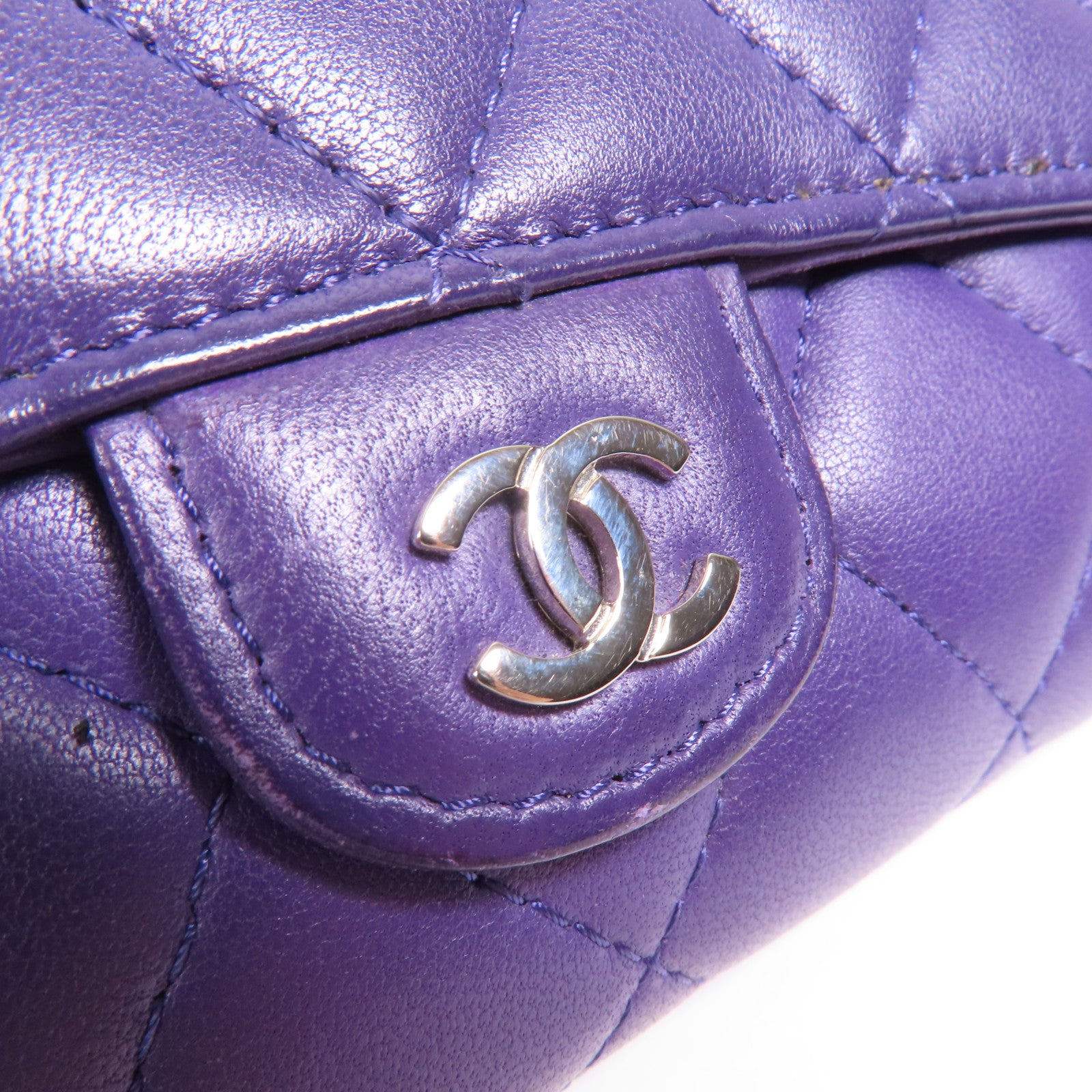 CHANEL 羊皮皮革Long Wallet銀扣長錢包