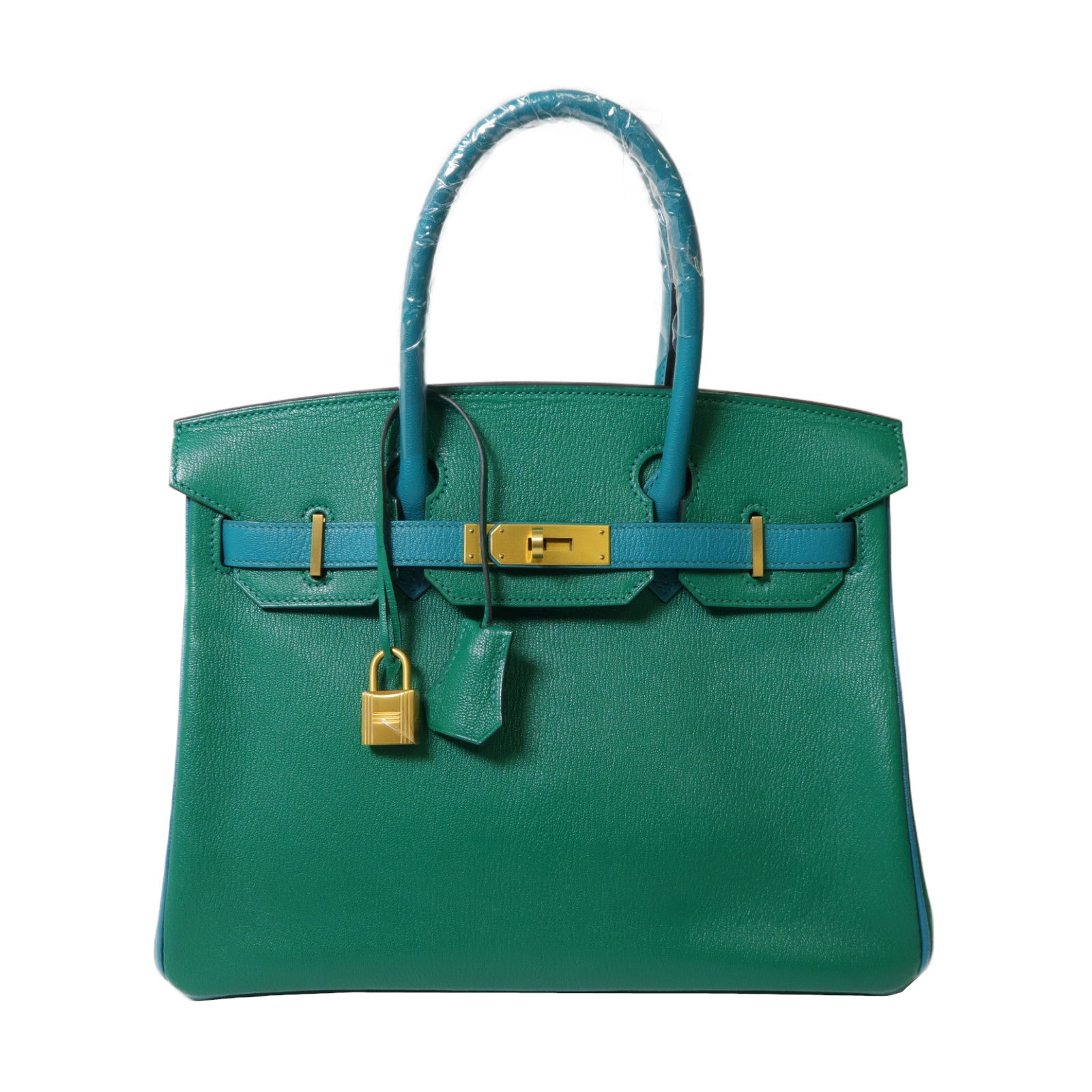 HERMES Chevre皮革Birkin 30(Special Order)金扣手挽袋薄荷綠色/孔雀綠色
