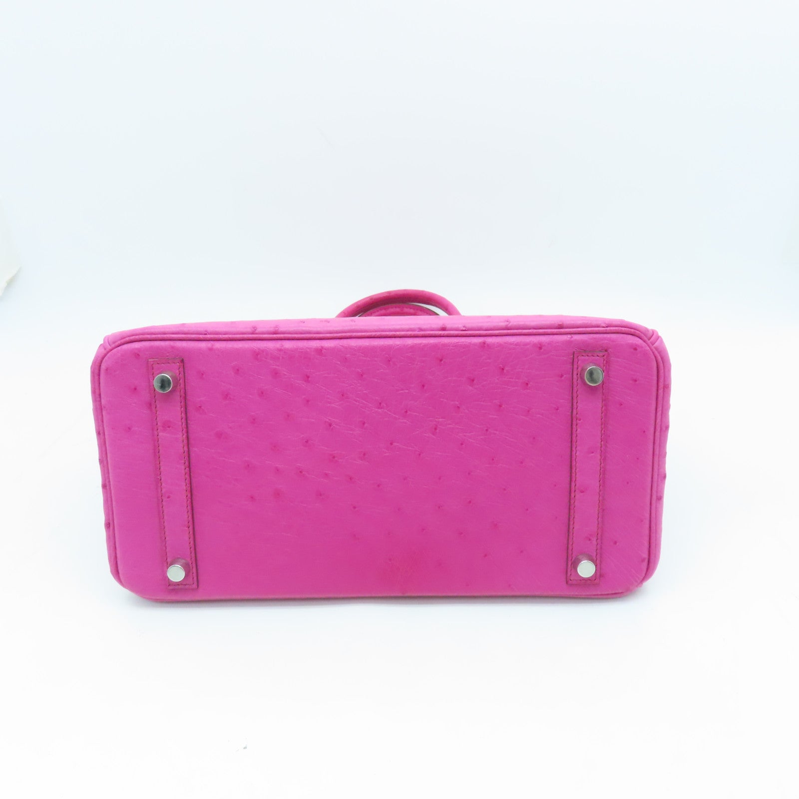 HERMES Ostrich Leather Birkin 30 Silver Buckle Hand Bag Fuchsia