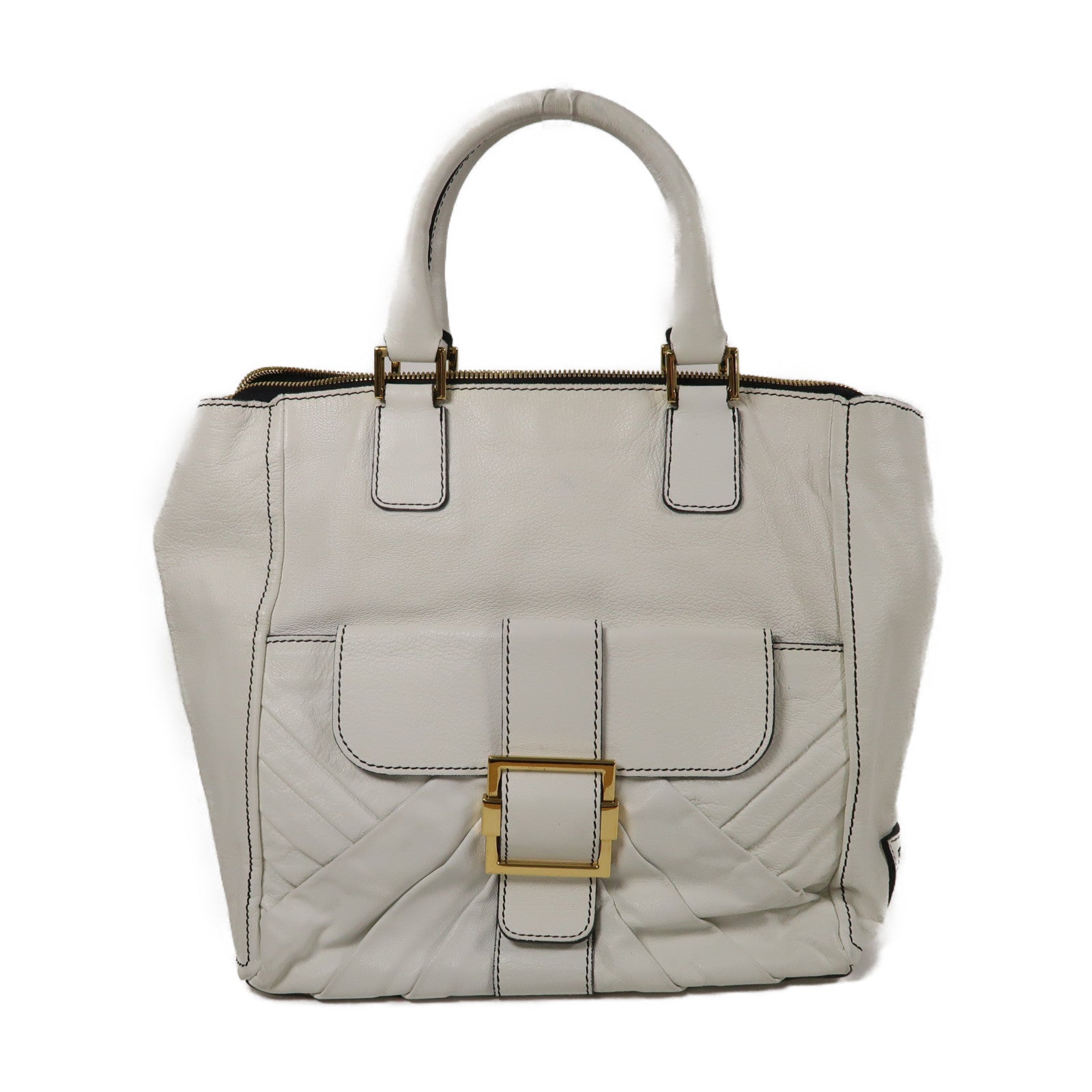 Valentino GHW Handbag Calfskin Leather White