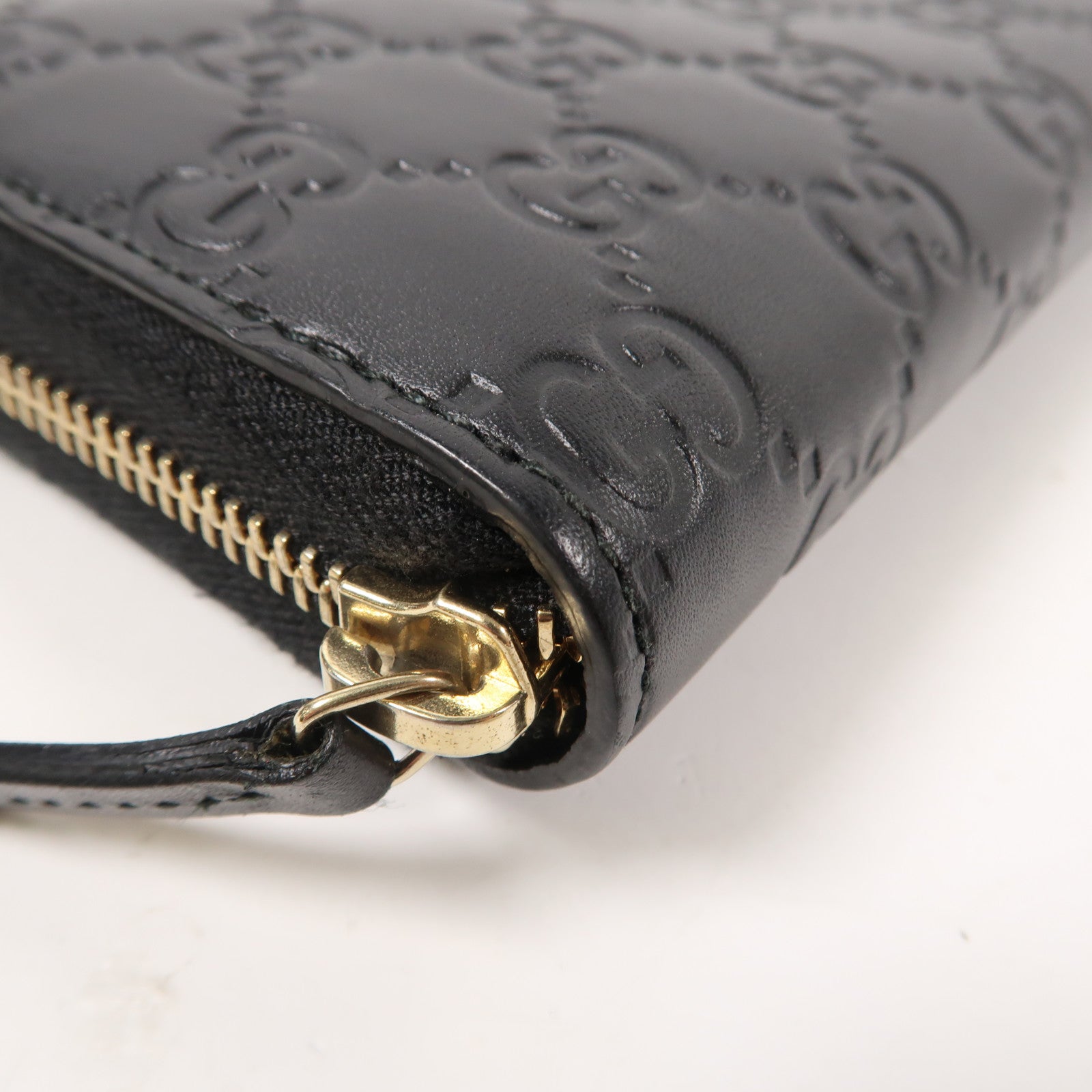 GUCCI 牛皮皮革Guccissima Round Long WalletL形拉鍊長錢包黑色