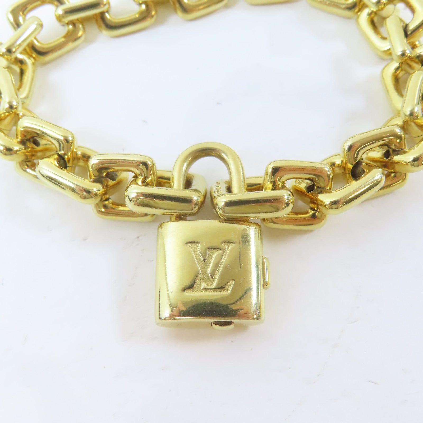 LOUIS VUITTON 18K黃金Padlock Charm Bracelet手鏈#16.5cm