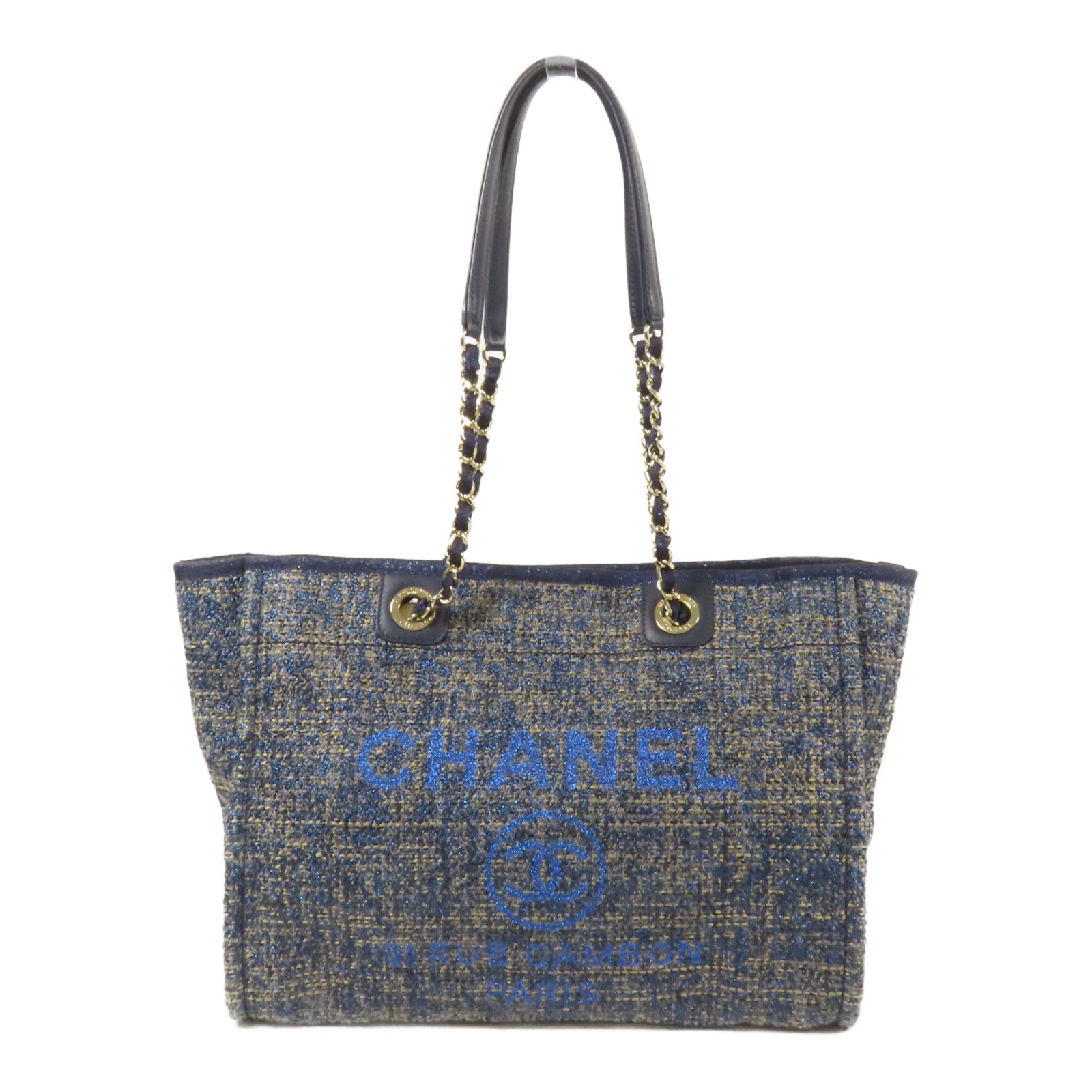 CHANEL Straw Small Deauville Tote Bag金扣鏈帶肩背袋