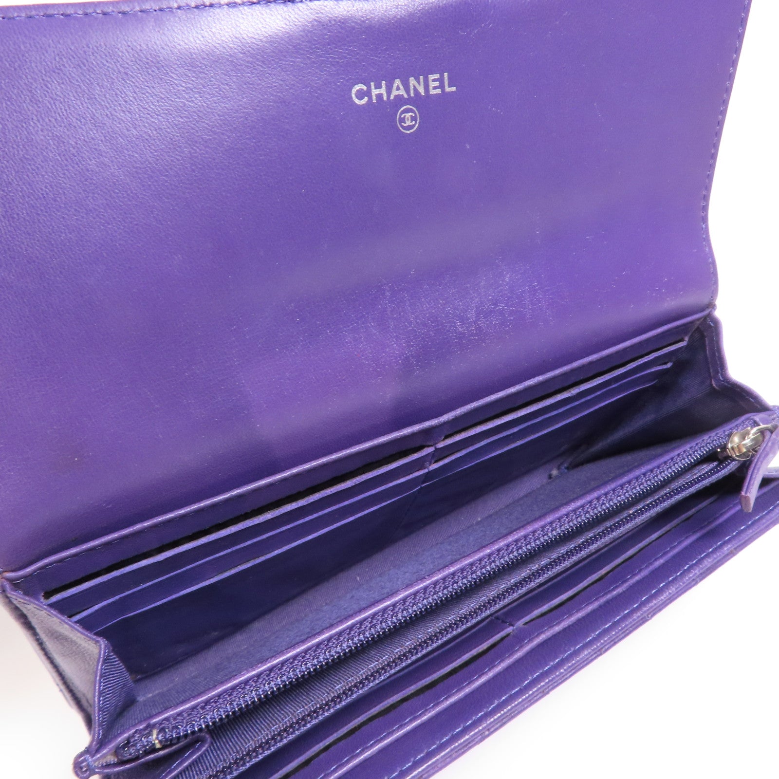 CHANEL 羊皮皮革Long Wallet銀扣長錢包